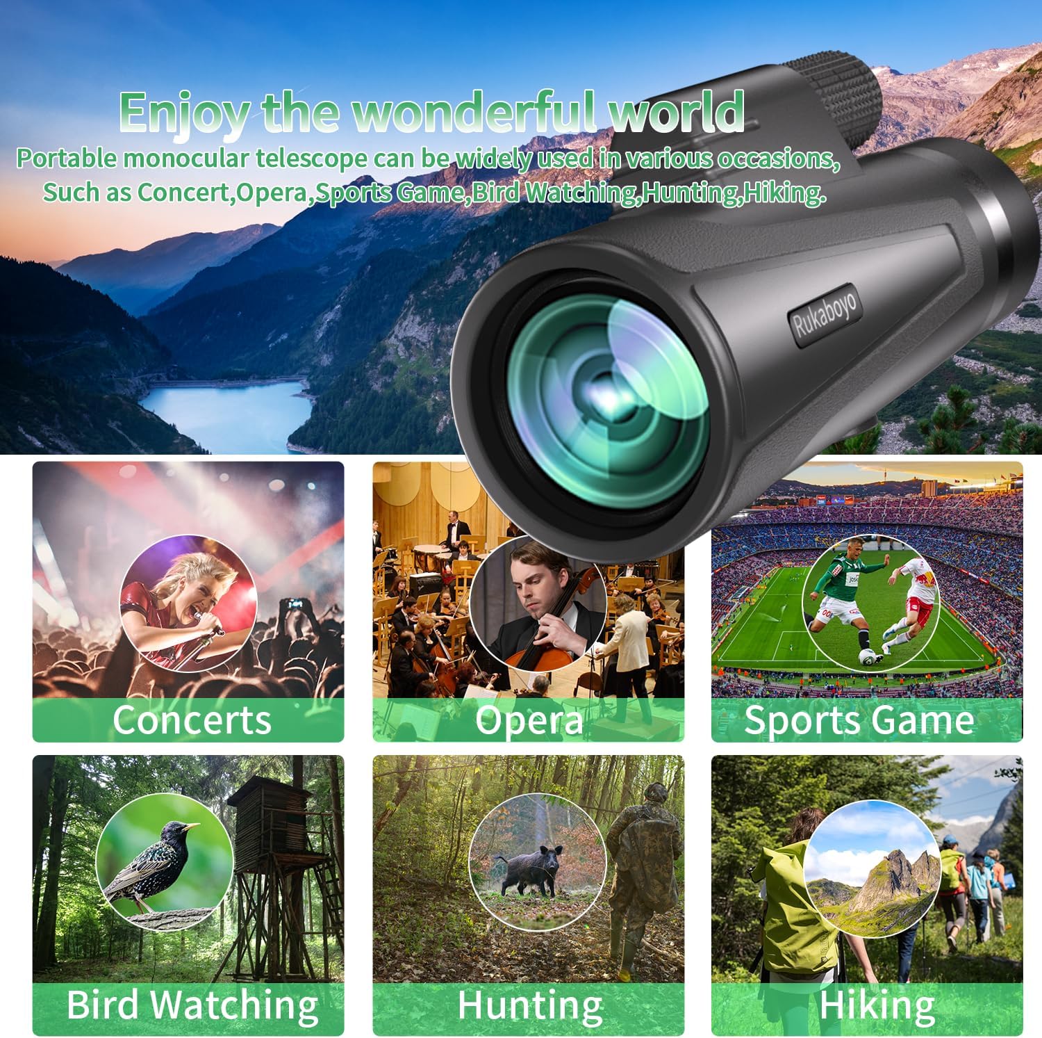 12X50 HD Monocular Telescope High Powered with Smartphone Adapter &Tripod - BAK4 Prism Monocular for Wildlife Bird Watching Hunting Travel Camping Stargazing Hiking(Black) - Image 4