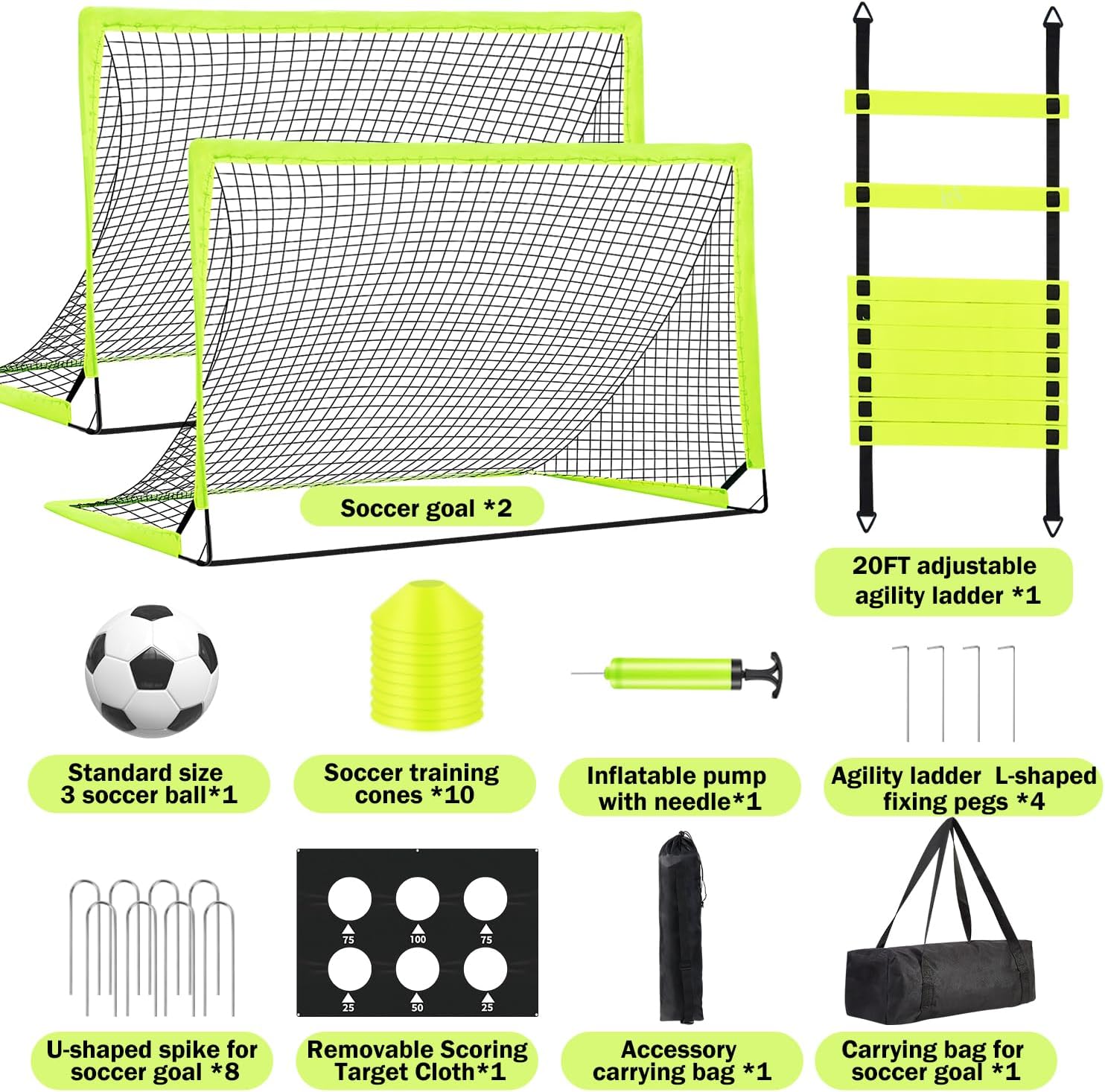 Kids Soccer Goals for Backyard - 6x4 ft Portable Pop Up Soccer Goal Set of 2 with Soccer Ball, Ladder, Cones, and Nets - Ideal for Toddler, Boys, Youth Outdoor Sports Games - Image 8