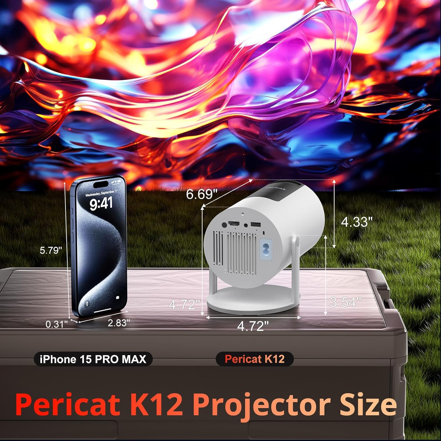 Auto Keystone Projector with WIFI and Bluetooth, Pericat 210° Rotatable Portable Projector, 18000L Native 1080P Home Theater, Outdoor Movie Projectors Compatible with TV Stick, Laptop, PC, Smartphone - Image 9