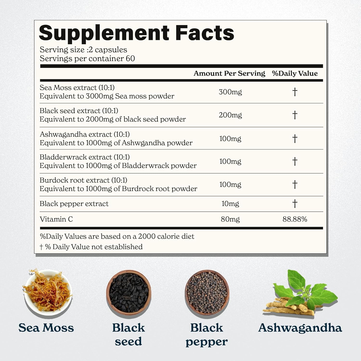 Seamoss Capsules- Irish Sea Moss with Black Seed Oil, Ashwagandha & Black Pepper for Stamina, Strength & Endurance- High Potency Sea Moss Supplement - 60 Servings, 120 Capsule - Image 3