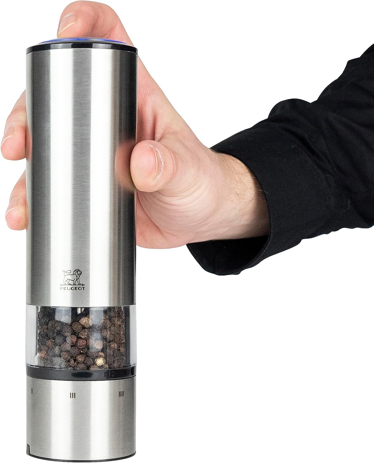 Peugeot - Elis Sense u'Select Electric Salt and Pepper Mill Set - Adjustable Grinders, Battery Powered - Blue LED Light, Stainless Steel, 8-inches - Image 4