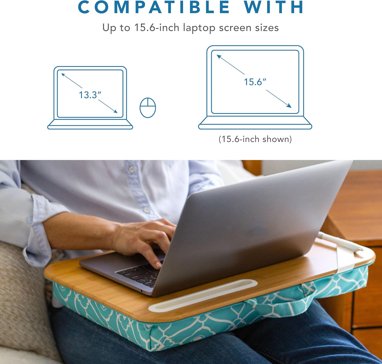 LAPGEAR Designer Lap Desk with Phone Holder and Device Ledge - Aqua Trellis - Fits up to 15.6 Inch Laptops - Style No. 45422 - Image 3