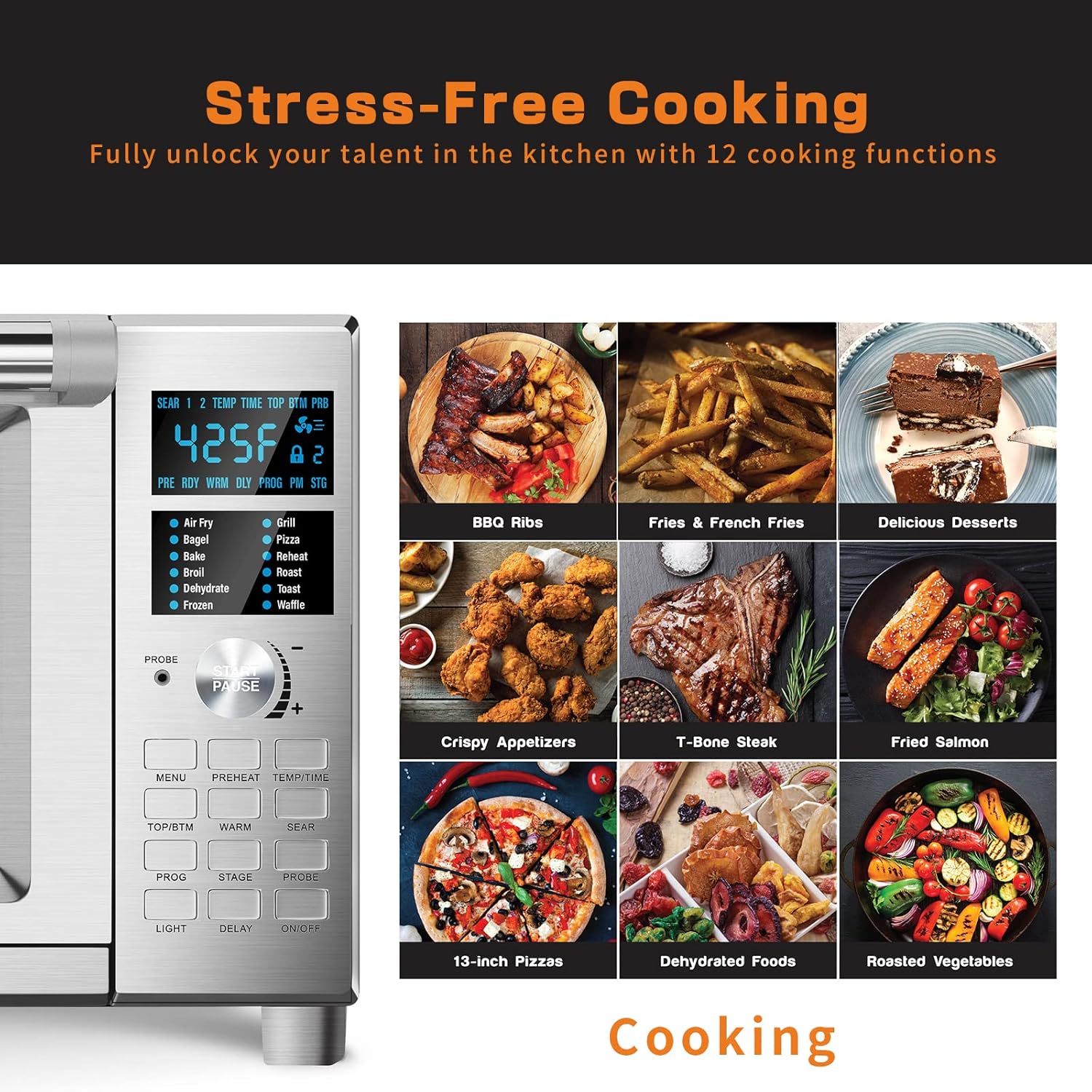 Nuwave Bravo Air Fryer Toaster Oven Combo, 12-in-1 Smart Convection Ovens Countertop 30QT with Integrated Digital Temperature Probe, Tray, Basket, Fry Rack and Recipes - Image 3