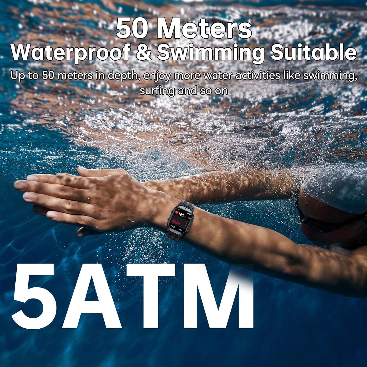 OUKITEL BT20 Military Smart Watch for Men,Fitness Tracker Smart Watches for Android/Phones,Bluetooth Call/Voice Assistant, Waterproof Rugged 1.96 Inch Touchscreen,100+ Sports Modes,24H Health Monitor - Image 3