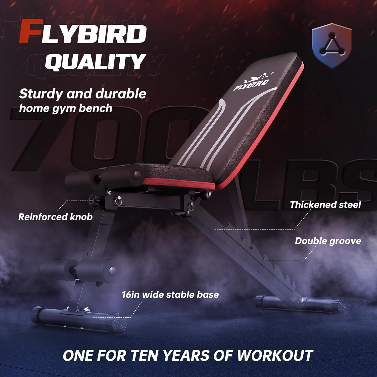FLYBIRD Adjustable Weight Bench Workout Bench for Home Gym, 15 Degree Decline Sit-Up, Sturdy Durable Folding Weight Bench for Years of Workout -FBGEAR23 - Image 3