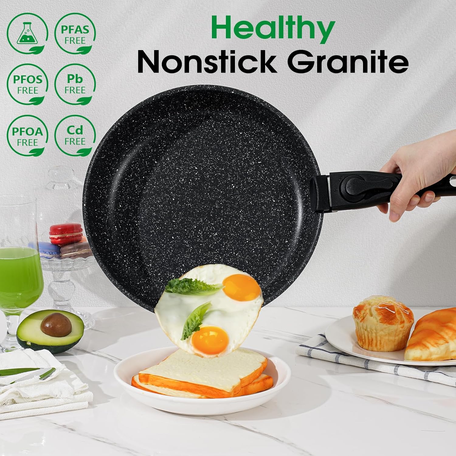 15Pcs Pots and Pans Set Non Stick, Cookware Sets with Detachable Handle, Nonstick RV Kitchen Cooking Tools Removable Handles, Oven Safe, Induction Fast, Stackable Induction Cookware,Black - Image 4