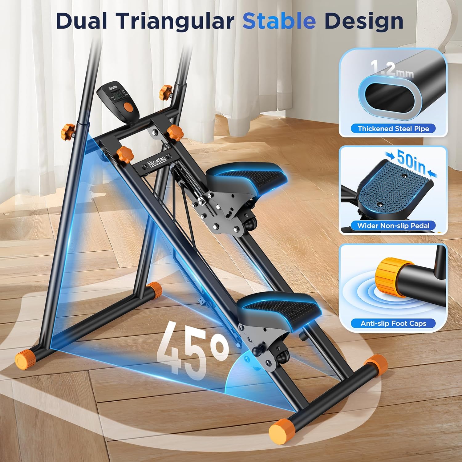 Niceday Stepper Machine for Home, Stair Climber with Extended 18IN Stride Length, Vertical Climber with Adjustable Handlebar & Pedals, Foldable Climber Workout Machine, 300LBS Loading Capacity - Image 6