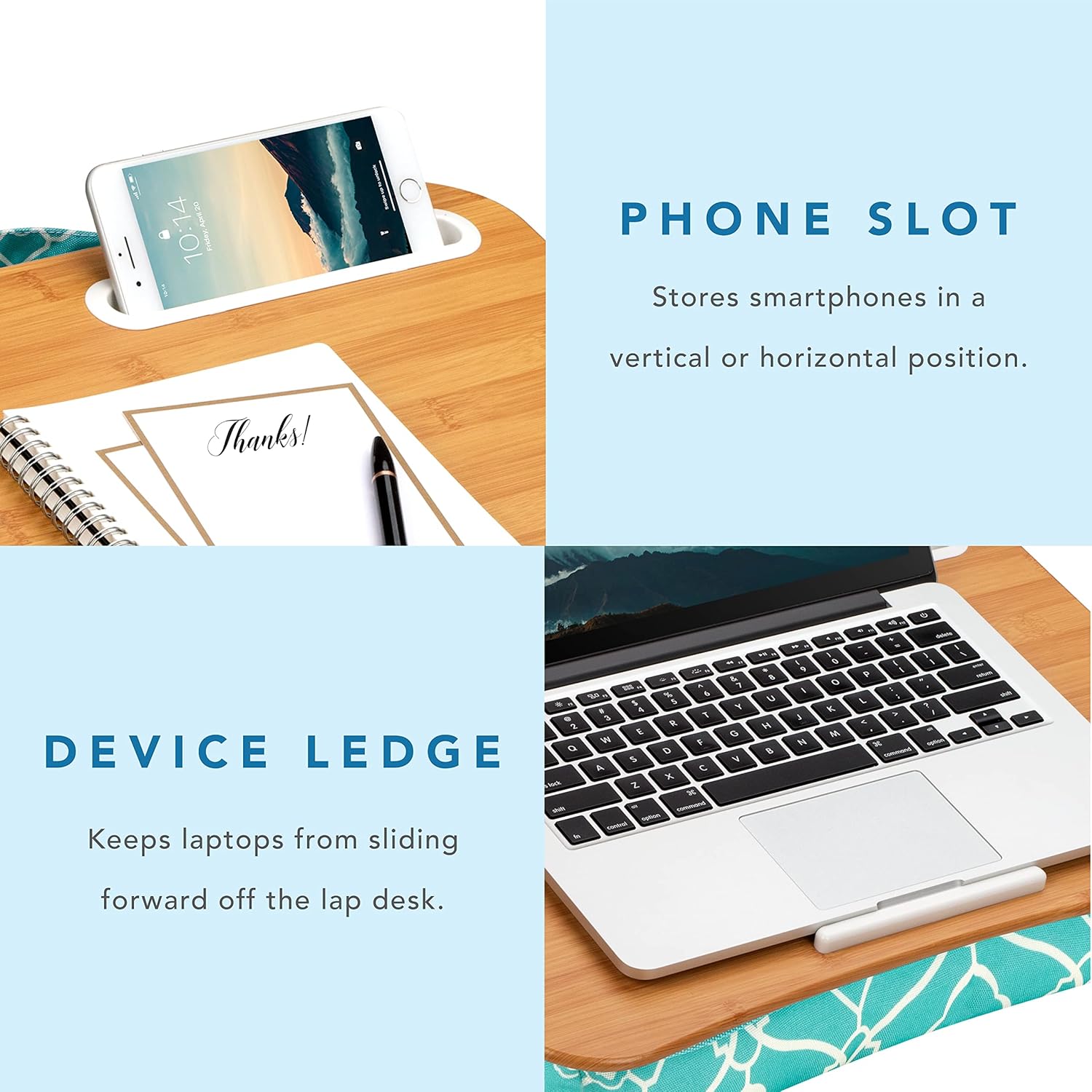 LAPGEAR Designer Lap Desk with Phone Holder and Device Ledge - Aqua Trellis - Fits up to 15.6 Inch Laptops - Style No. 45422 - Image 5