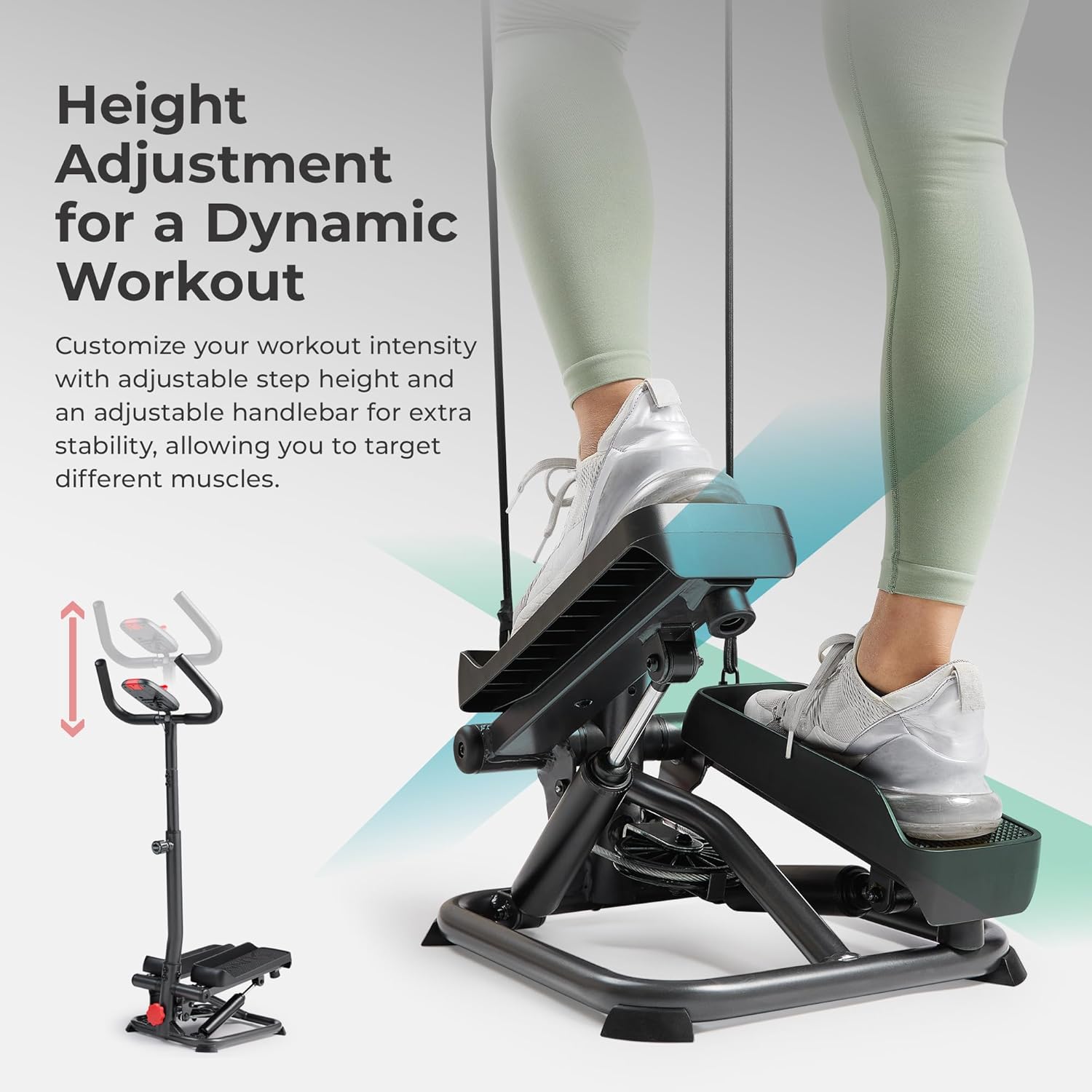 Sunny Health & Fitness Total Body 2-in-1 Smart Stepper Machine for Home with Handlebar and Resistance Bands, Total Body Workout, Adjustable Hydraulic, LCD Monitor, Non-Slip Pedals – 330 LB Max Weight - Image 4
