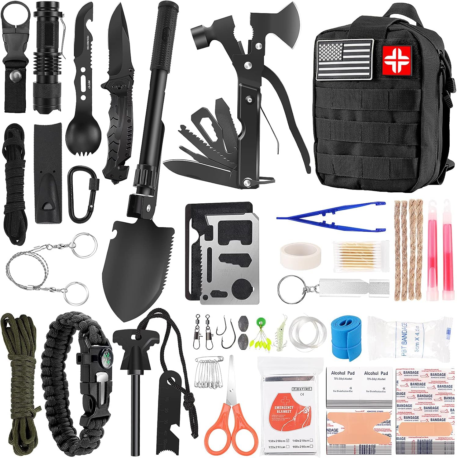 Survival Kit and First Aid Kit, 142Pcs Professional Survival Gear and Equipment with Molle Pouch, for Men Dad Husband Who Likes Camping Outdoor Adventure… - Image 2