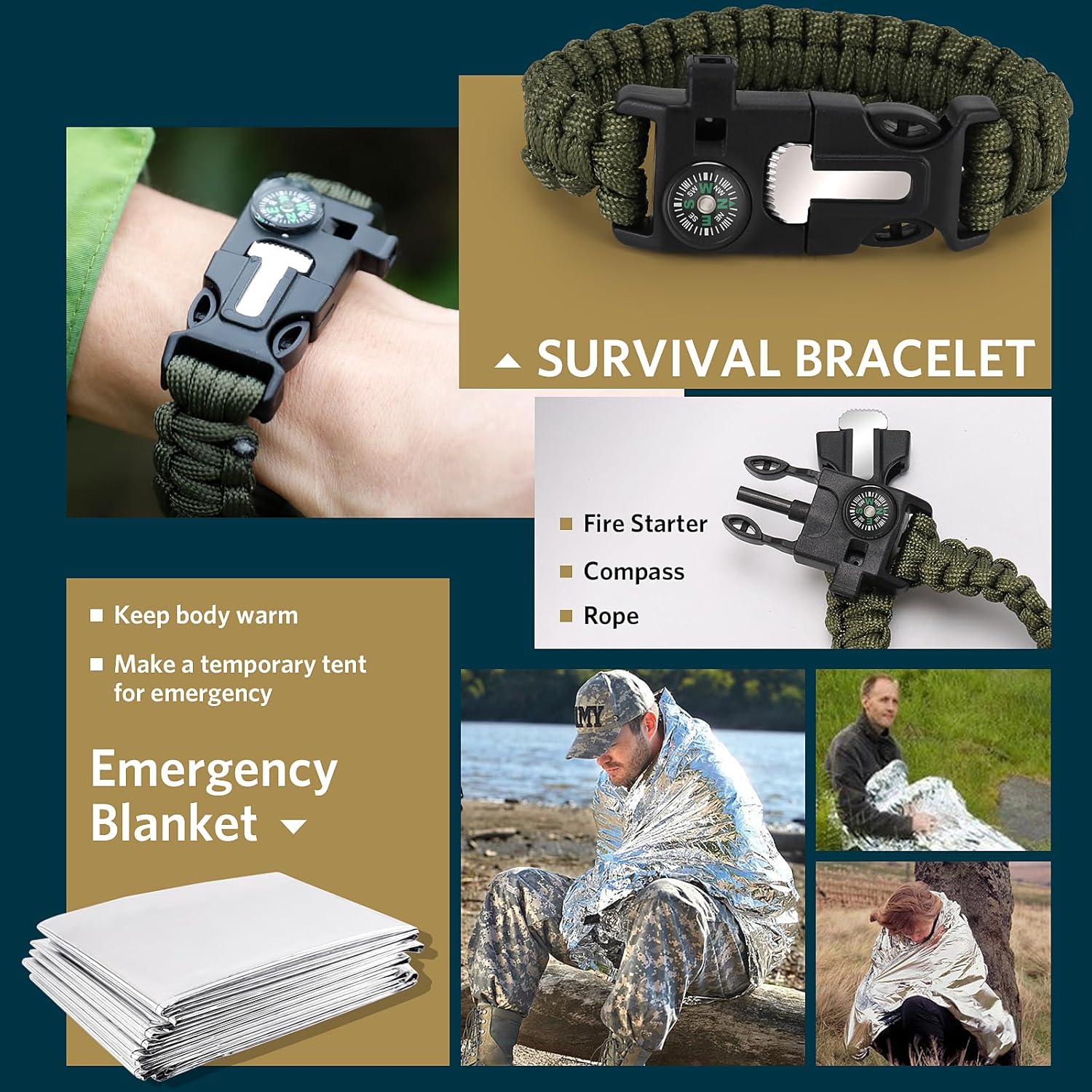 Survival Kits, Gifts for Christmas Men Dad Husband Him, 13 in 1 Survival Gear and Equipment Tactical Tools for Camping Hiking Hunting Outdoor Adventure, Cool Birthday Idea - Image 7
