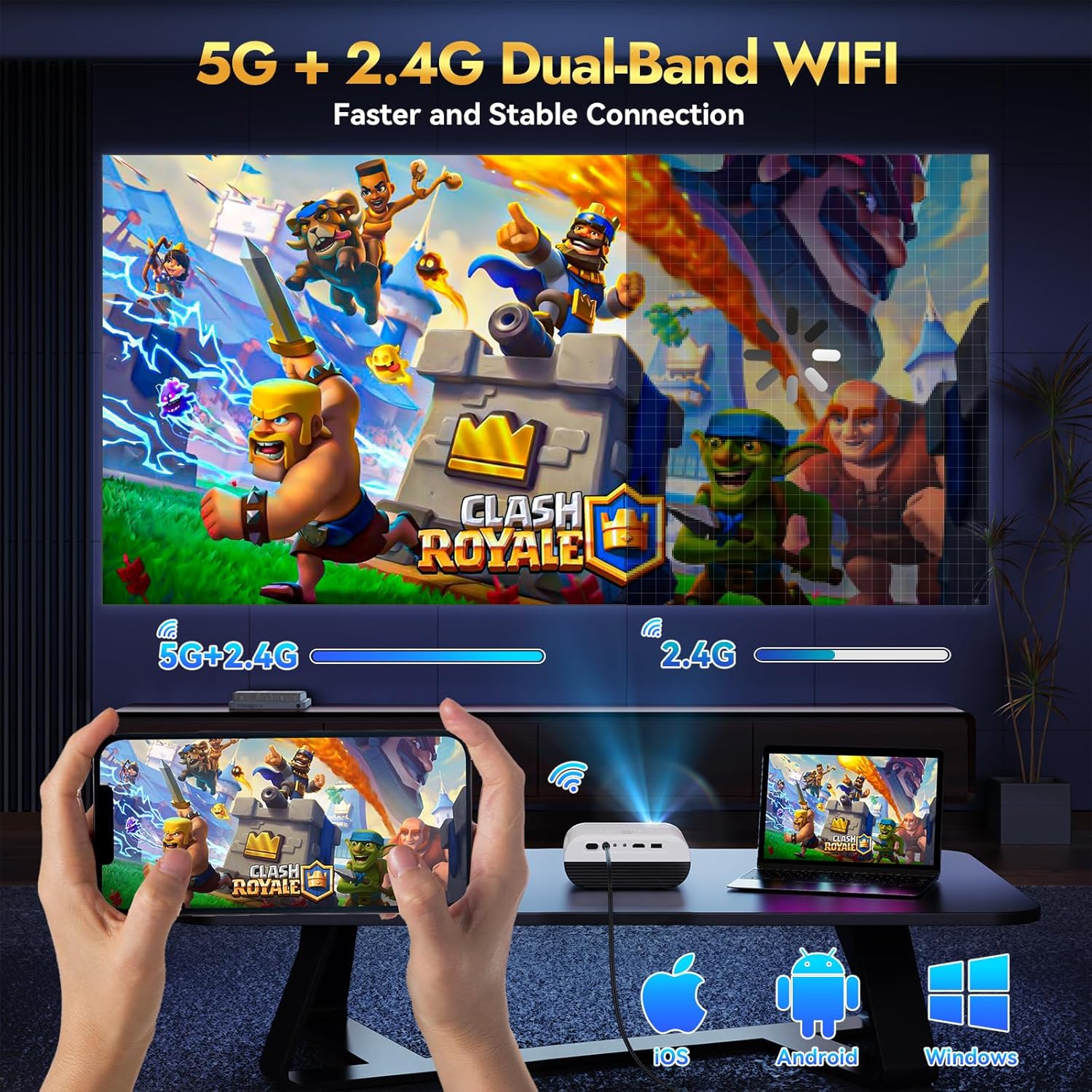 Upgraded 5G Wifi Bluetooth Projector, Native 1080P Video Projector, Portable Outdoor Projector with Screen, Home Theater Mini Projector Compatible with HDMI/USB - Image 4