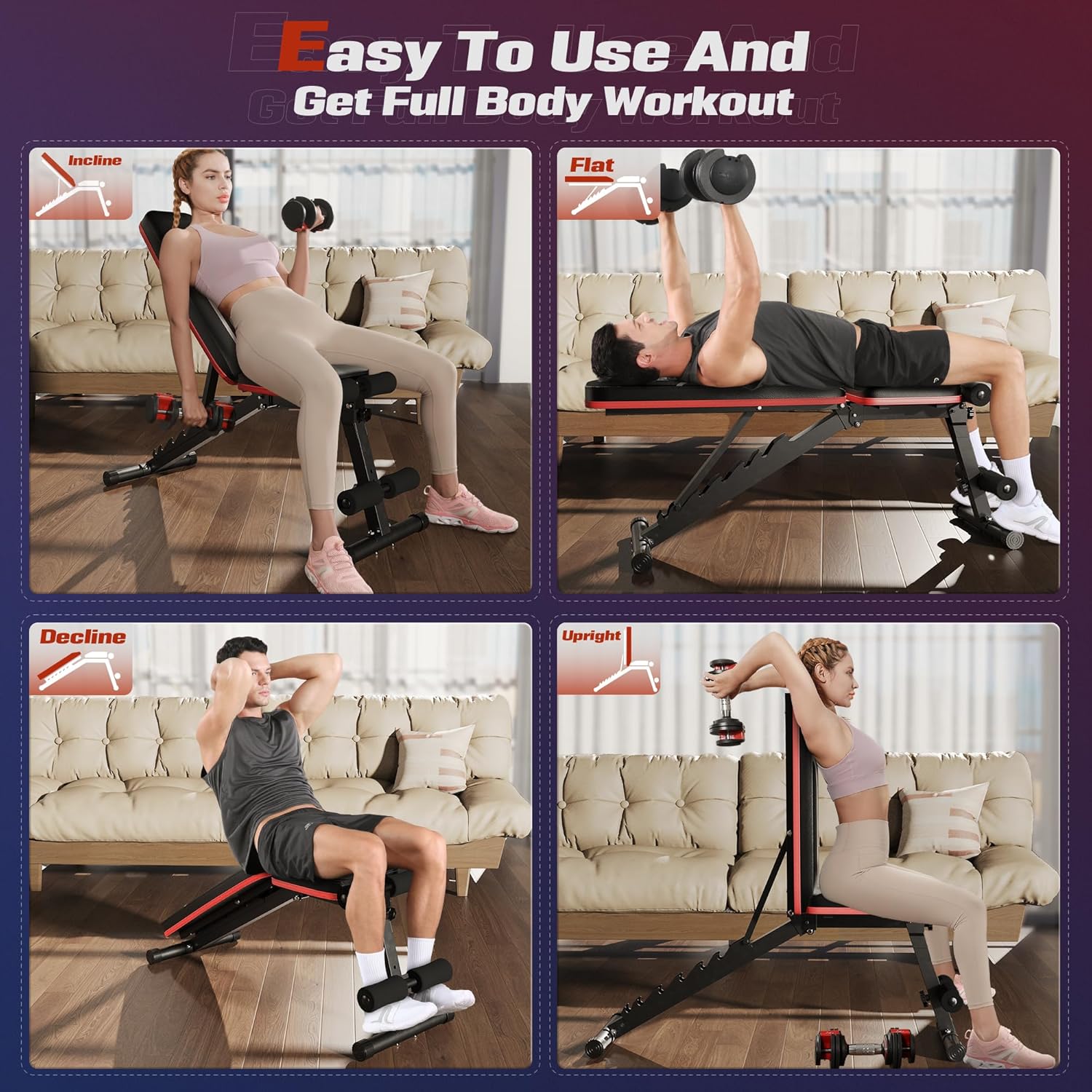 FLYBIRD Adjustable Weight Bench Workout Bench for Home Gym, 15 Degree Decline Sit-Up, Sturdy Durable Folding Weight Bench for Years of Workout -FBGEAR23 - Image 6