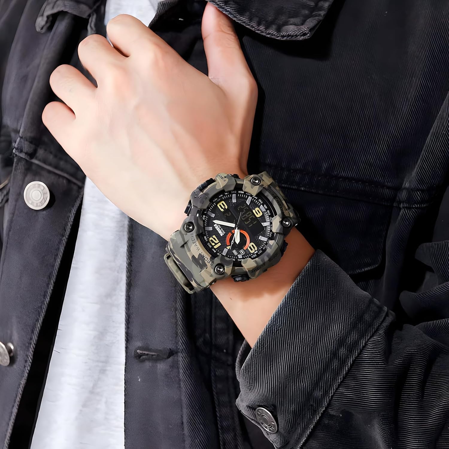 Gosasa Men's Large Face Outdoor Sports Watches Military S-Shock Watch Waterproof, Backlight, Alarm, Stopwatch Features - Rugged Wristwatch for Training, Hiking, and Adventure - Image 3