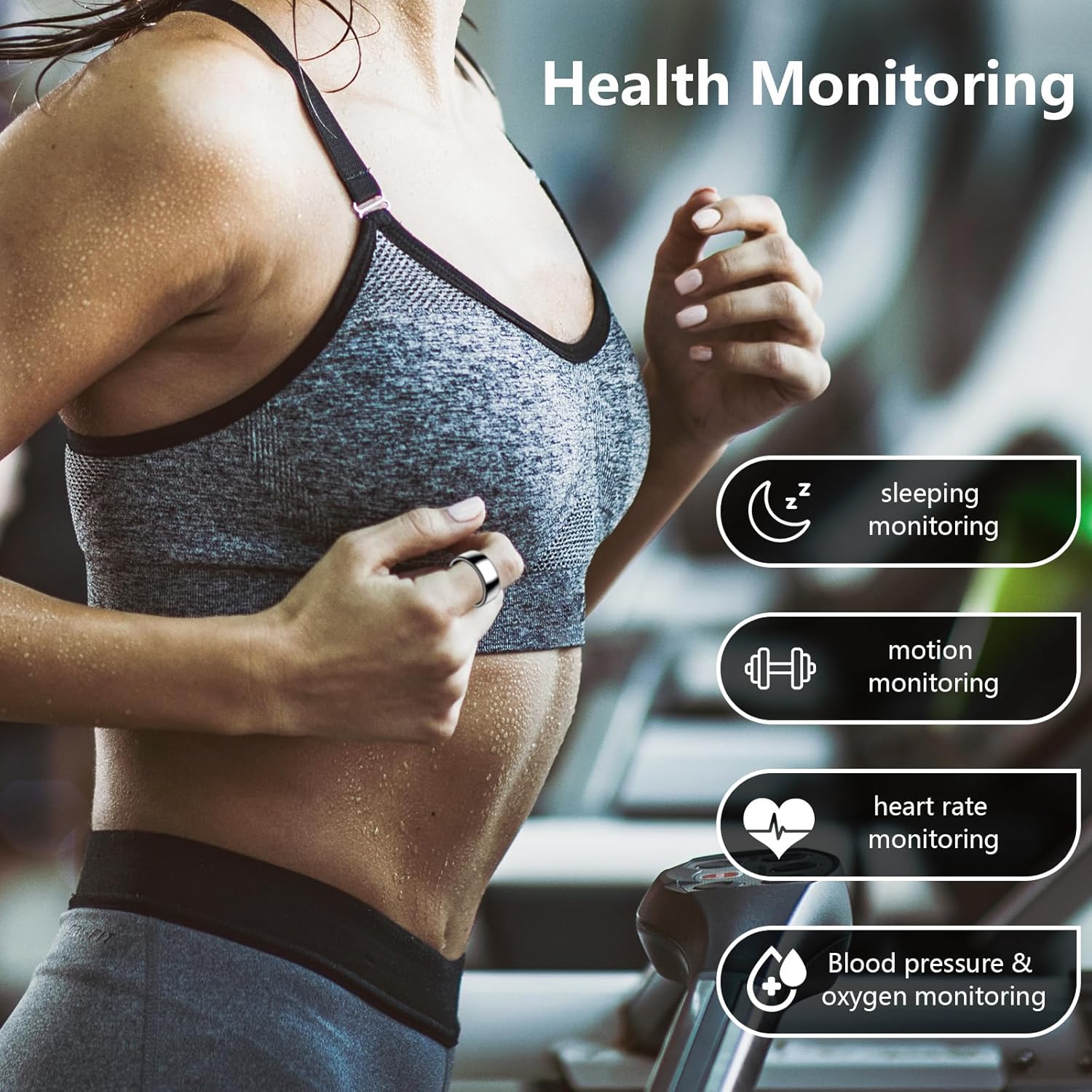 Smart Ring - Health and Fitness Tracker With Calories/Heart Rate/Blood Oxygen/Blood Pressure/Sleep Monitoring, IP68 Waterproof Pedometer for Exercise (Silver, #8) - Image 3