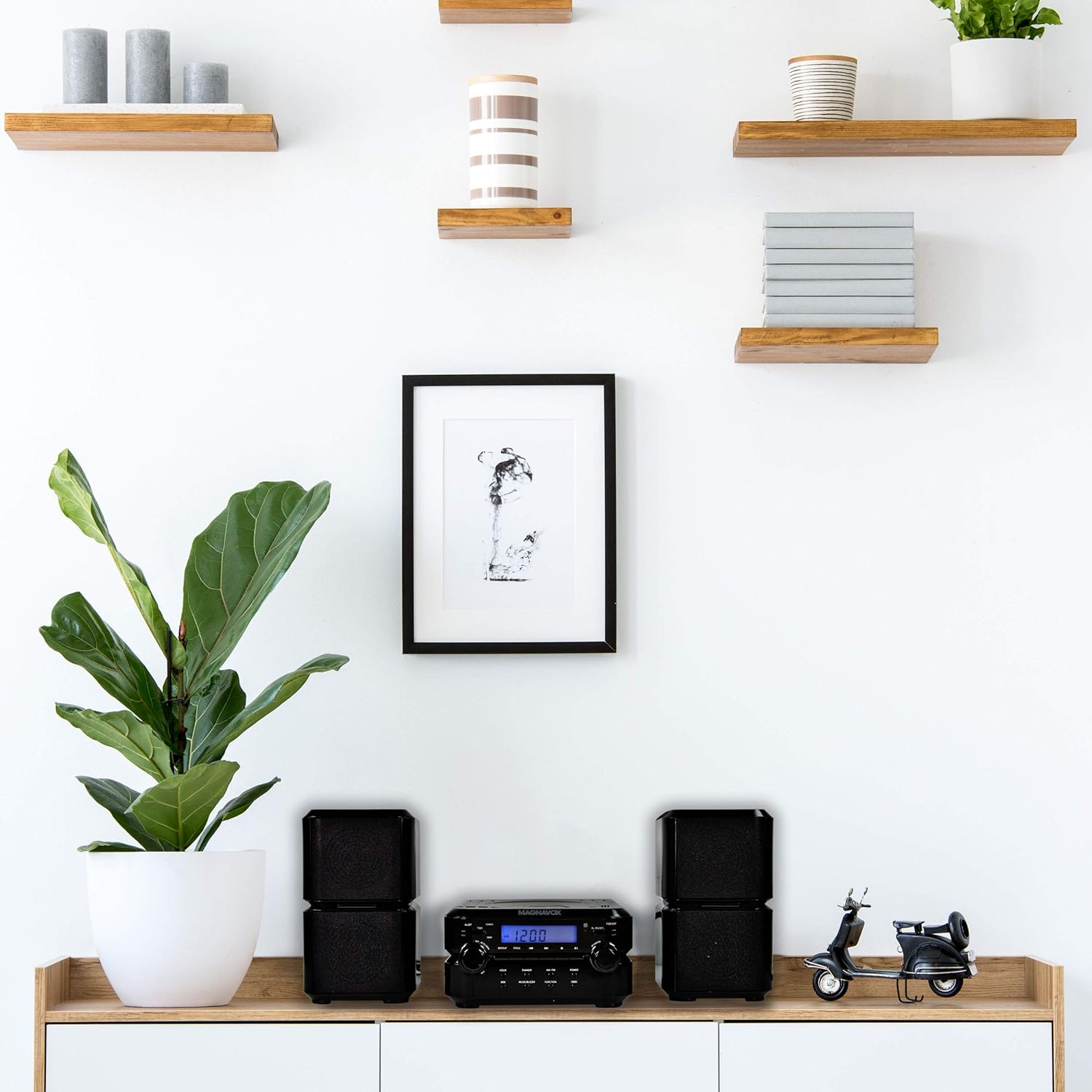 Magnavox MM435M-BK 3-Piece Compact CD Shelf System with Digital FM Stereo Radio, Bluetooth Wireless Technology, and Remote Control in Black | LCD Display | AUX Port Compatible | 2022 Version | - Image 3