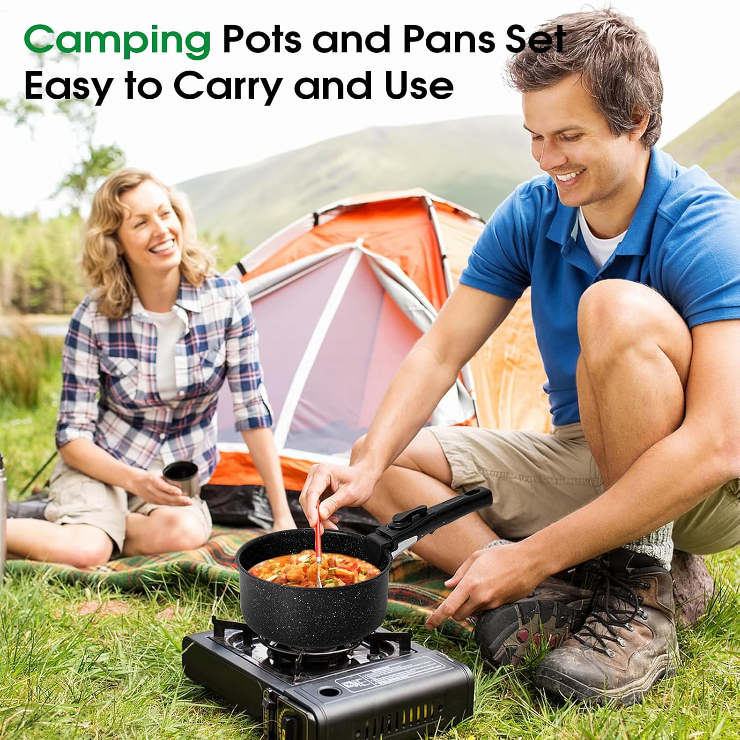 15Pcs Pots and Pans Set Non Stick, Cookware Sets with Detachable Handle, Nonstick RV Kitchen Cooking Tools Removable Handles, Oven Safe, Induction Fast, Stackable Induction Cookware,Black - Image 9