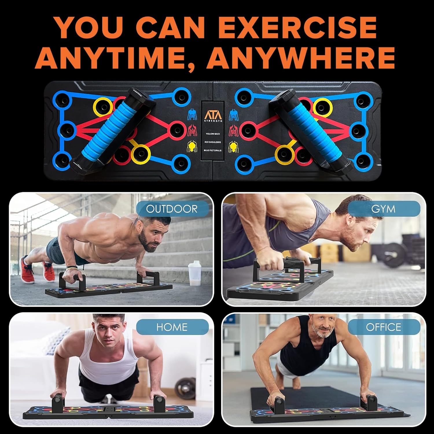ATA-Strength Heavy-Duty 15-in-1 Foldable Push Up Board for men and women with Adjustable Grip Strengthener, skipping Rope, and 3 Resistance Bands Comprehensive Home Workout System for Targeted Muscle Training and Enhanced Grip Strength - Image 3