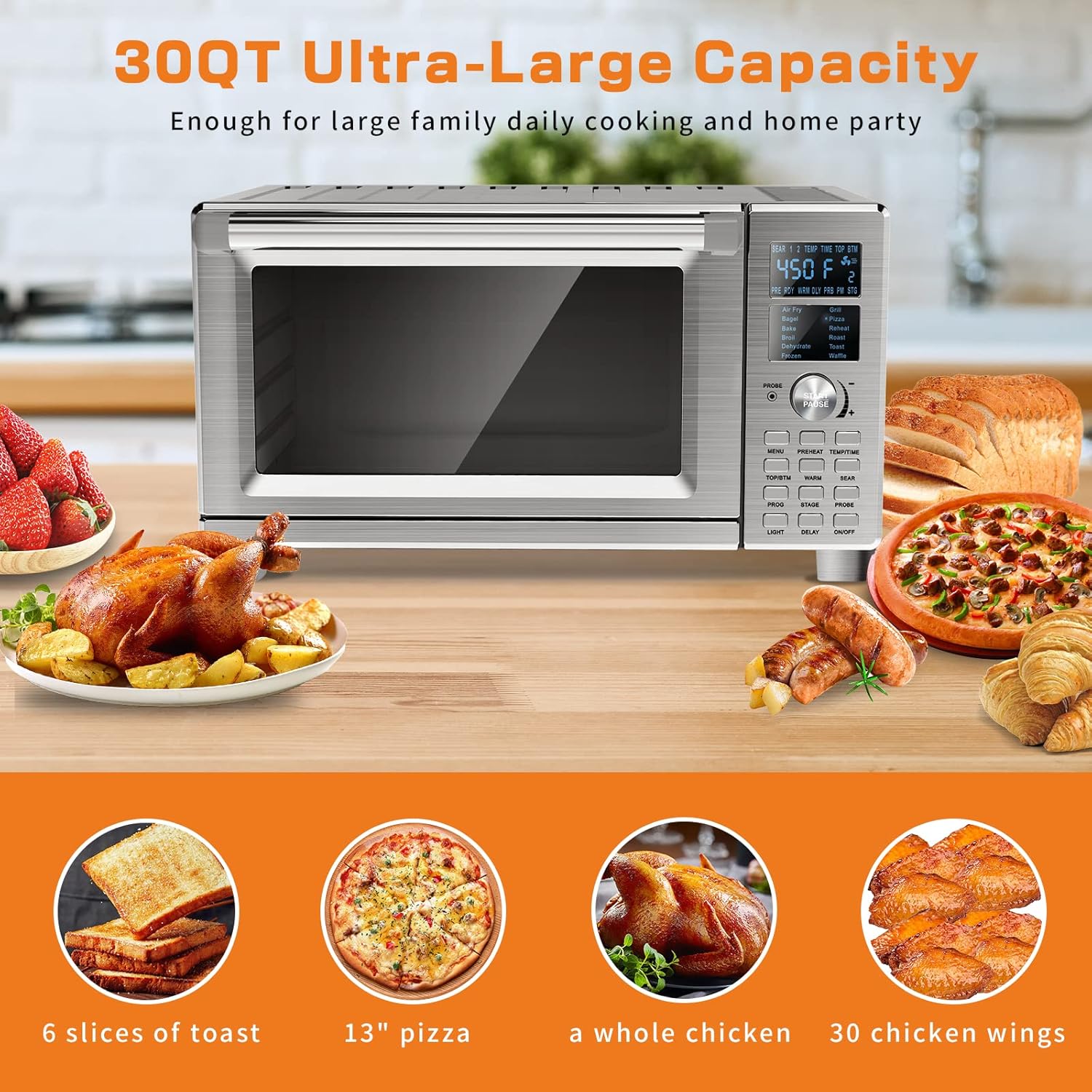 Nuwave Bravo Air Fryer Toaster Oven Combo, 12-in-1 Smart Convection Ovens Countertop 30QT with Integrated Digital Temperature Probe, Tray, Basket, Fry Rack and Recipes - Image 5