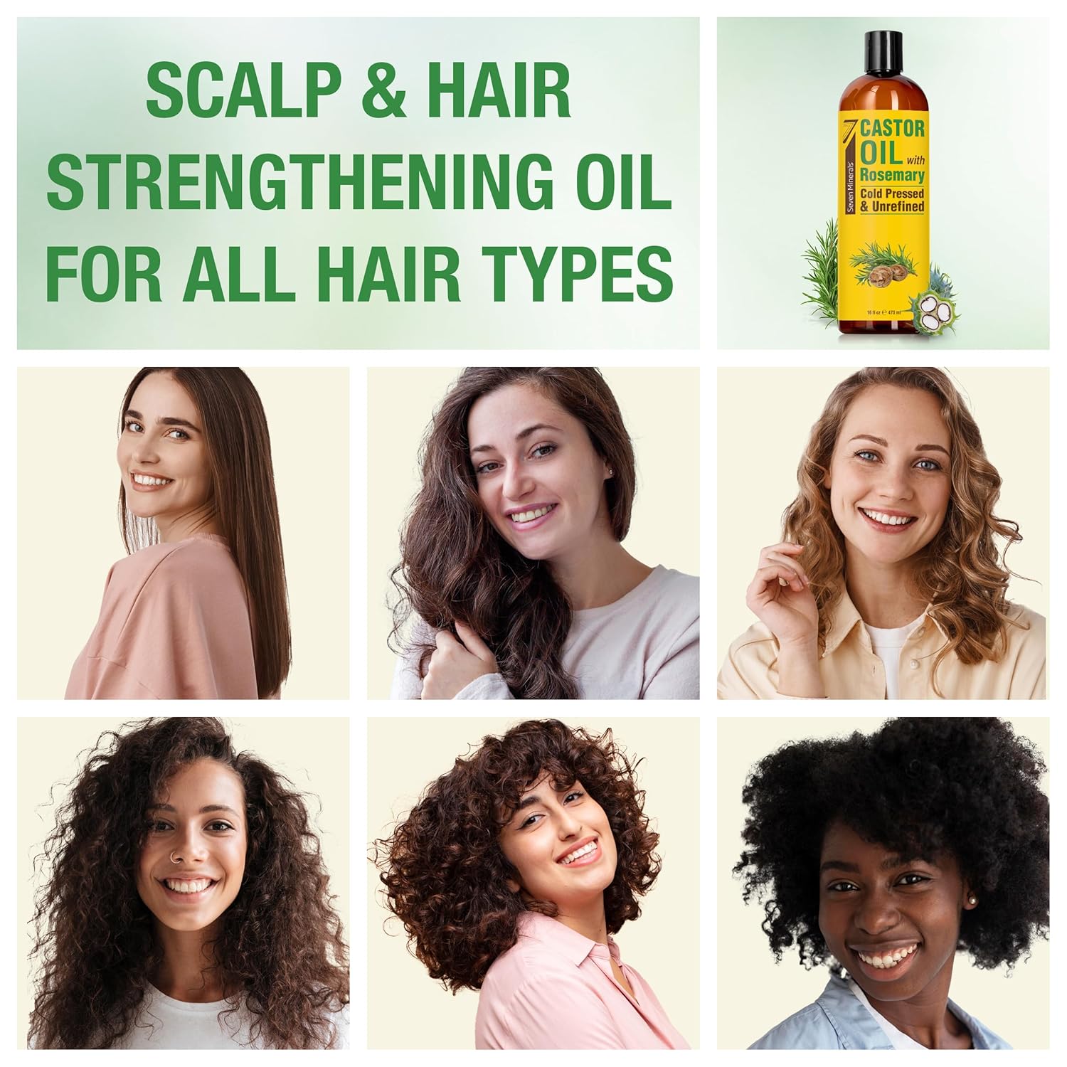 Seven Minerals Cold Pressed Castor Oil with Rosemary - 16 fl oz Bottle - Unrefined & Hexane Free - Hair Growth, Thicker Eyelashes & Eyebrows, Dry Skin Care, Joint and Muscle Pain (Pack of 1) - Image 4