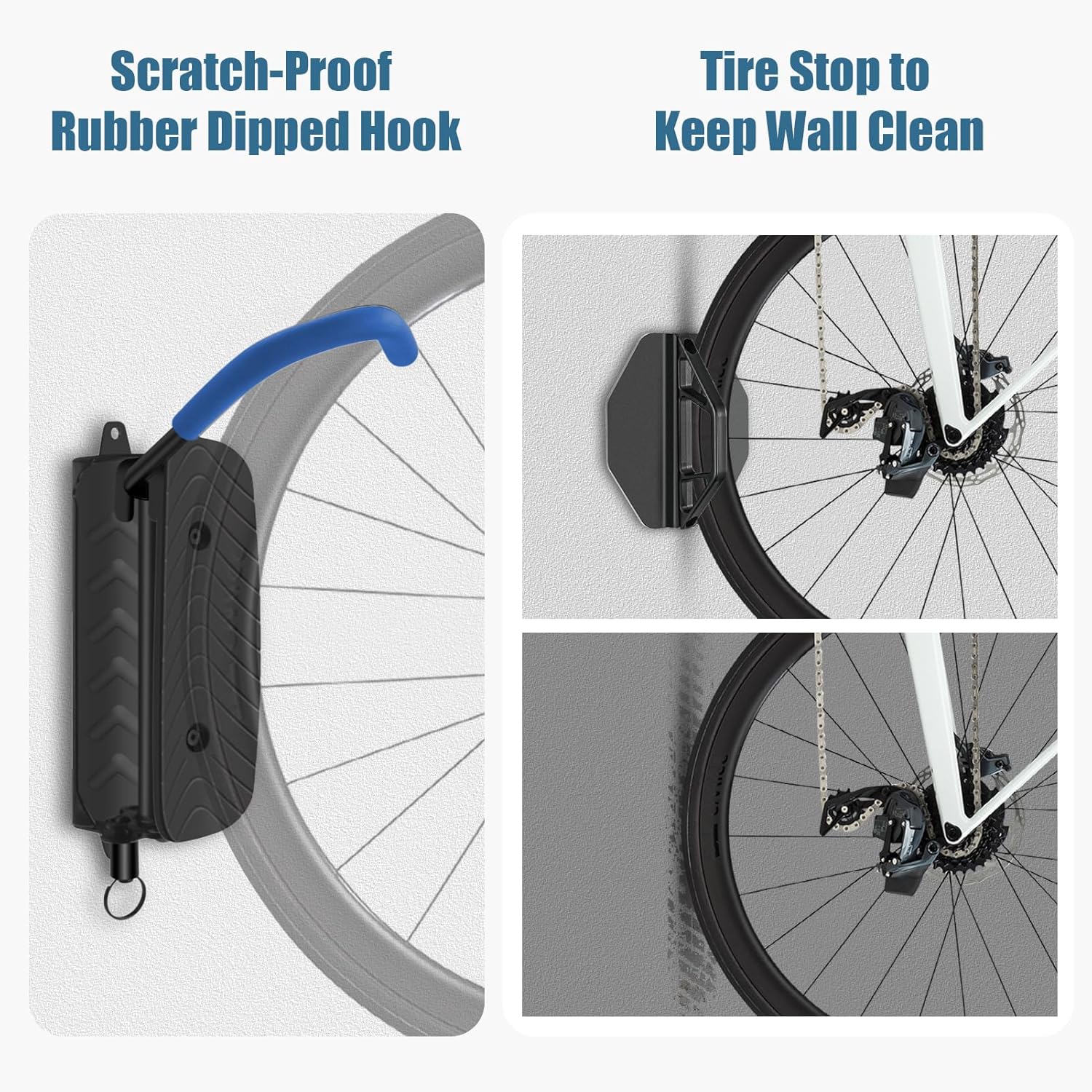 Bike Wall Mount, Swivel Bike Rack Garage, Space-Saving Bike Hooks & Hangers for Garage, Vertical Garage Bike Rack Wall Mount for Storage, Bike Hanger Can Hold Up to 70 Lbs Blue (2 Pack) - Image 5