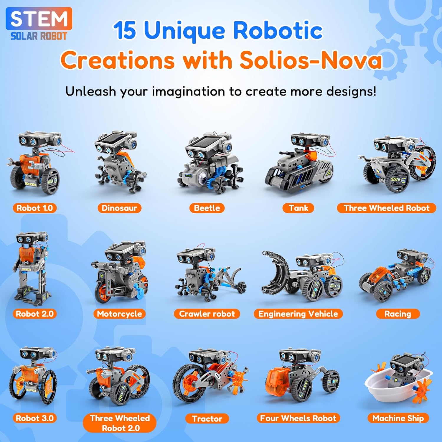 AoHu 15-in-1 STEM Solar Robot Toys, Solar and Battery Powered Dual Drive Motor, DIY Building Science Kits for Kids Age 8-12, Education Birthday Gifts for Boys Girls 8 9 10 11 12 Years Old - Image 3