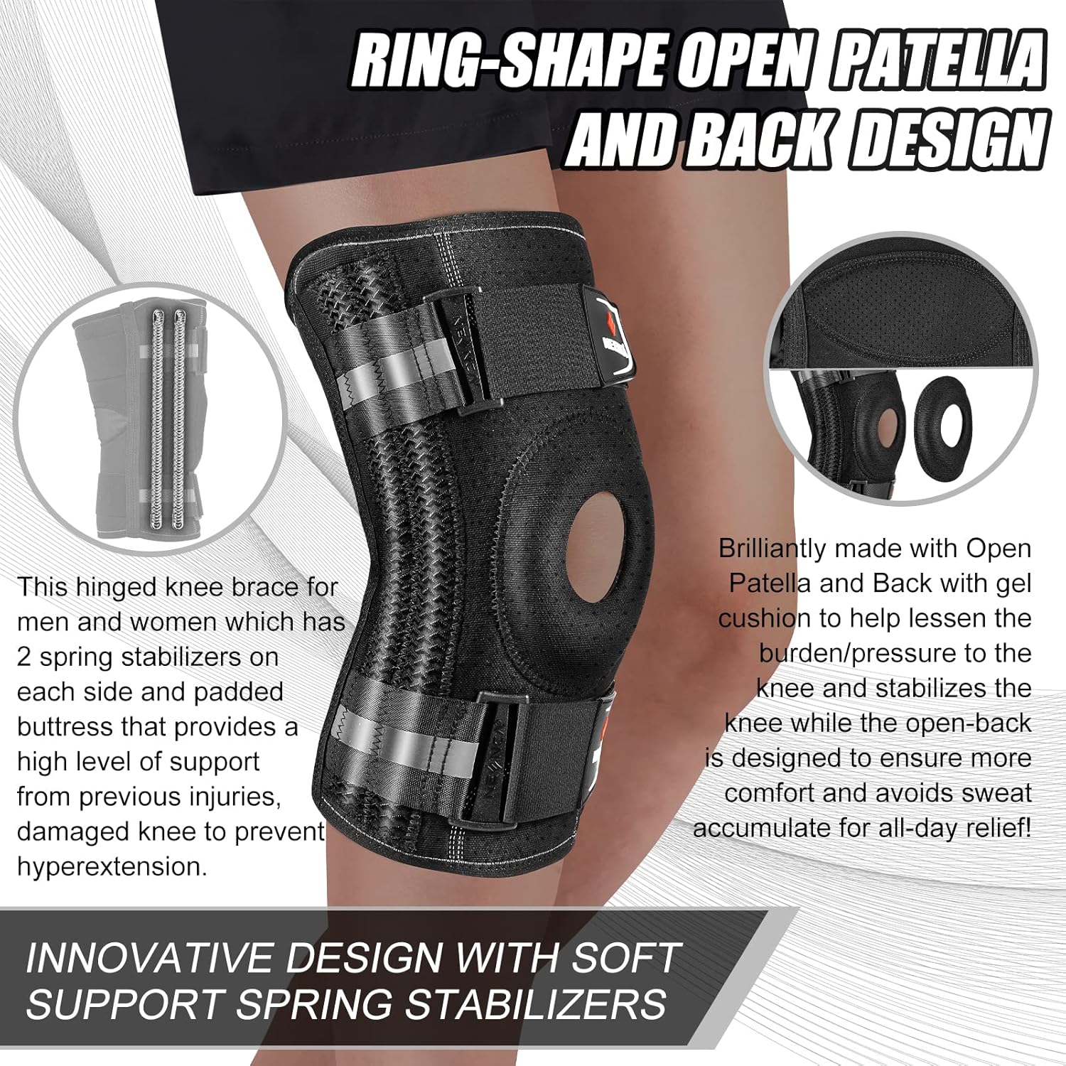 NEENCA Professional Knee Brace for Knee Pain, Knee Support with Side Spring Stabilizers, Stability and Support for Arthritis, Meniscus Tear, ACL,PCL, Runner, Sports, Knee Pain Relief- FSA/HSA Approved - Image 4