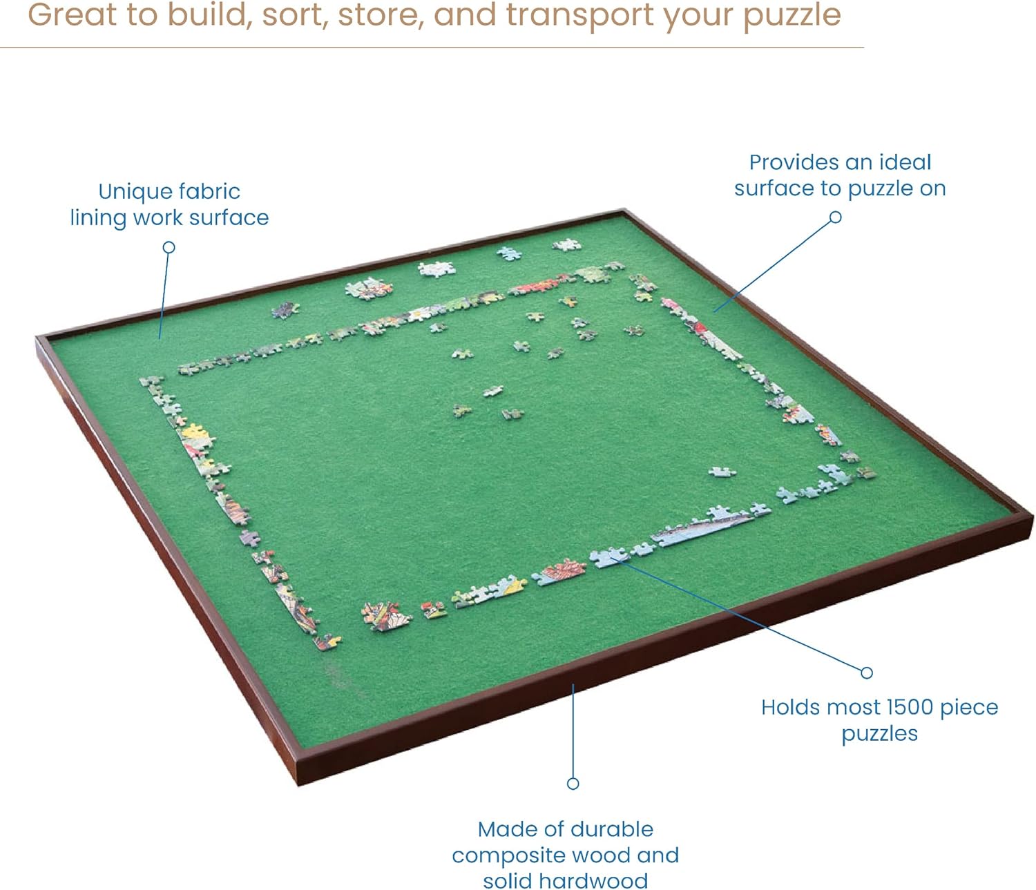 Bits and Pieces Rotating Puzzle Board with Lazy Susan, Portable 1500 Piece Jigsaw Puzzle Table with Fabric Lining, Measures 34" x 34" - Image 6