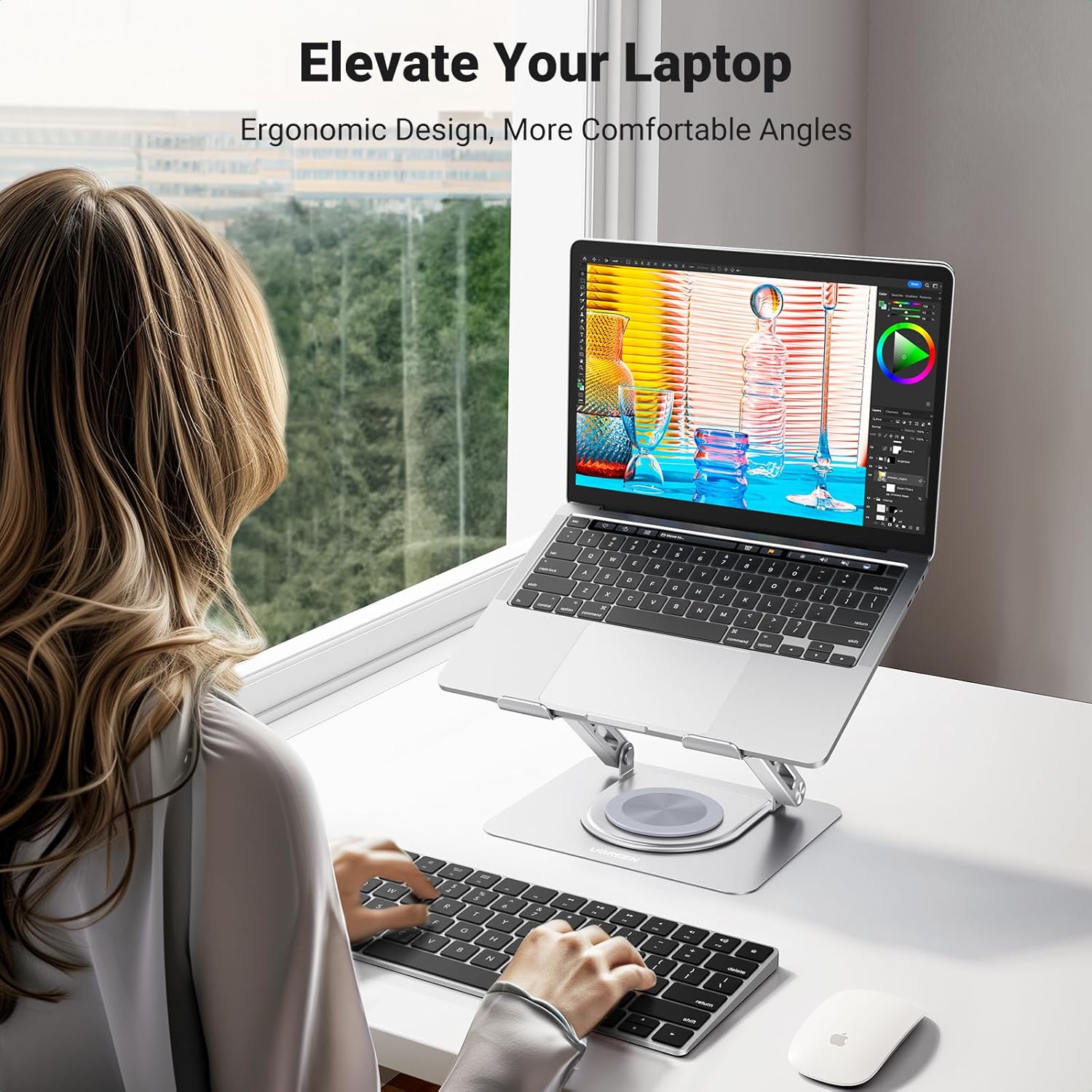 UGREEN Laptop Stand for Desk Laptop Riser Holder Compatible with MacBook Pro Air Notebook up to 17.3 Inch, Adjustable Computer Stand Ergonomic with 360 Rotating Base - Image 3