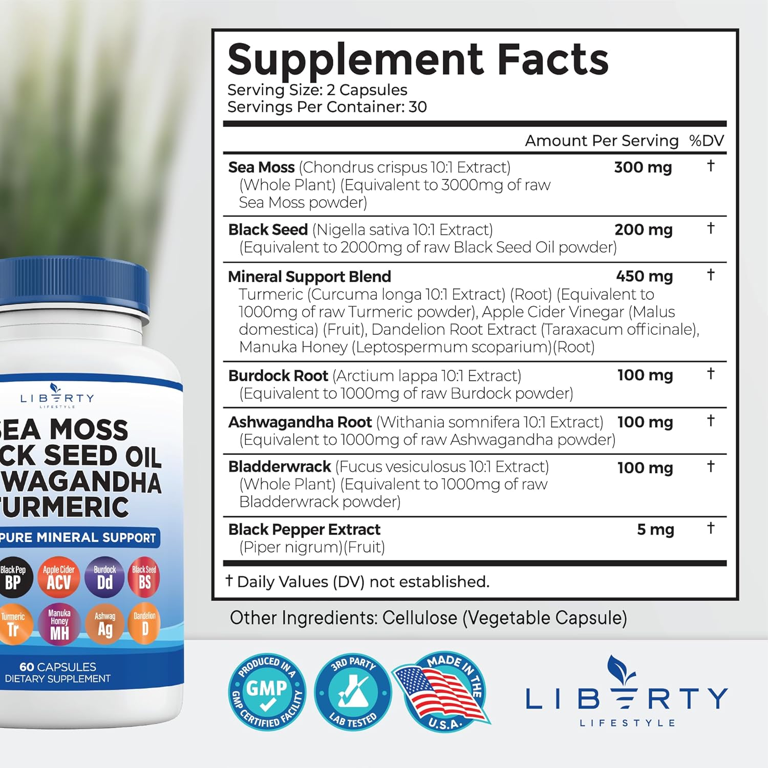 Sea Moss Black Seed Oil Ashwagandha Turmeric Bladderwrack Burdock - with Manuka, Honey Dandelion, ACV Black Pepper Gluten Free - 1-Pack - Image 3