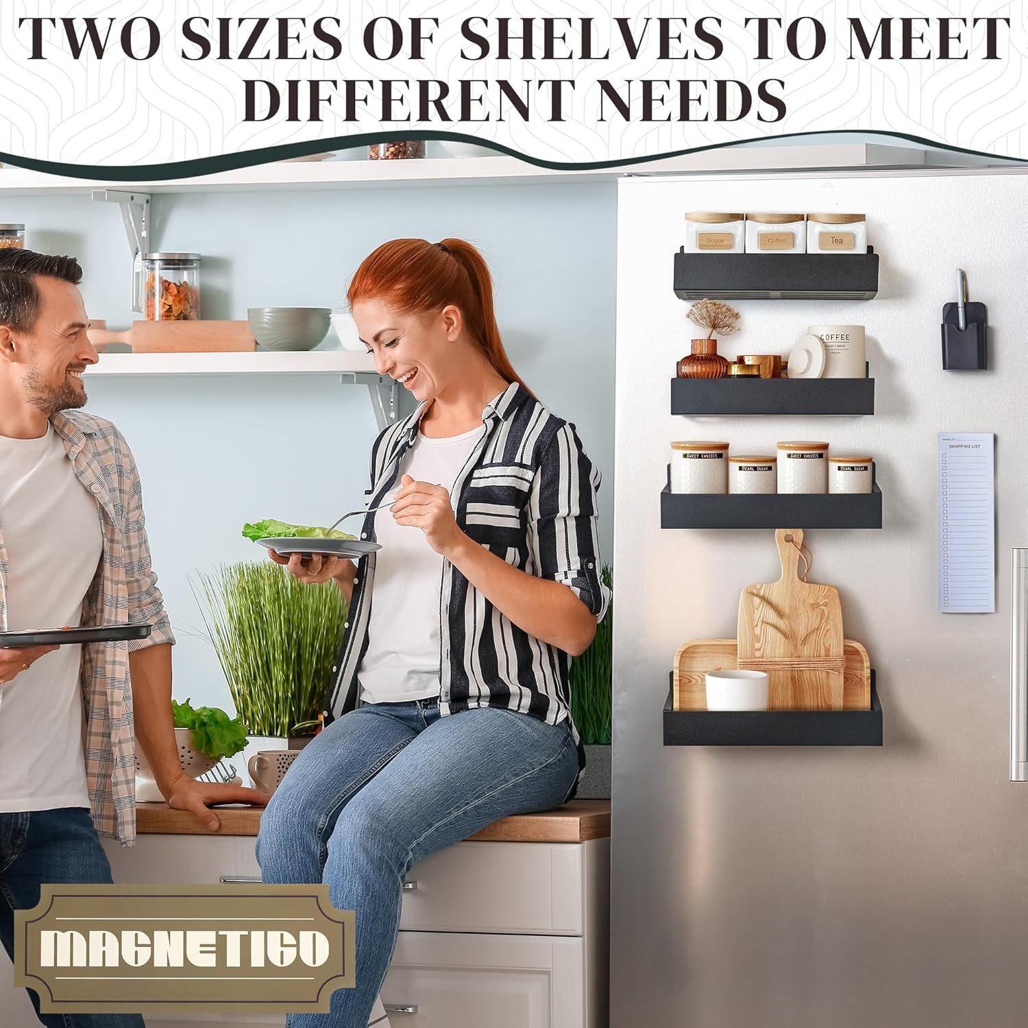4-Pack Magnetic Spice Rack Set with Hooks, Grocery Notepad & Pen - Space-Saving Kitchen Organizer for Spices & Jars - Image 9