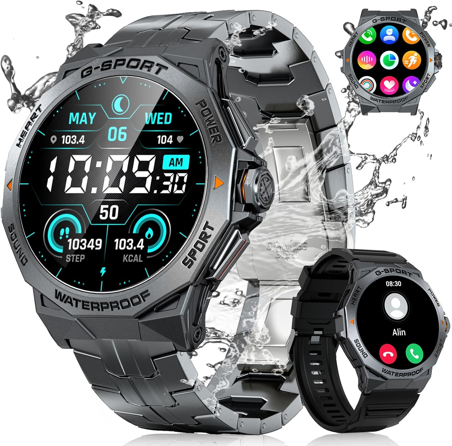 Military Smart Watch for Men with Bluetooth Call, 1.43" AMOLED Screen Smartwatch with Heart Rate/Sleep Monitor, IP68 Waterproof Fitness Tracker with 100+ Sport Modes for iOS Android - Image 2