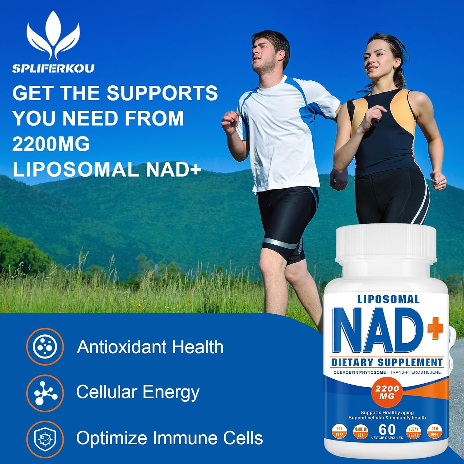 2200mg Liposomal NAD+ Supplement - NAD Supplement for Men and Women, Enhances Cell Energy & Aging Defese, 60 Capsules - Image 6