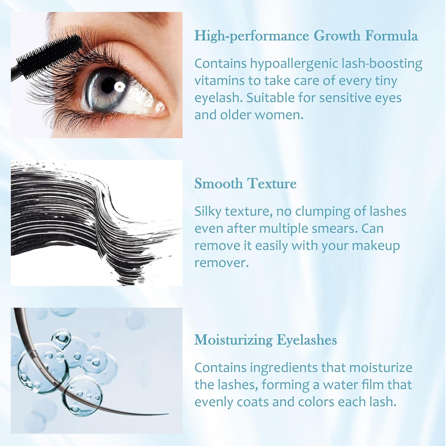 Mascara for Older Women 60 Plus, Waterproof Volumizing Mascara for Seniors with Thinning Lashes, Smudge-proof Long Lasting Mascara Black Volume and Length for Sensitive Eyes, Hypoallergenic Mascara - Image 6