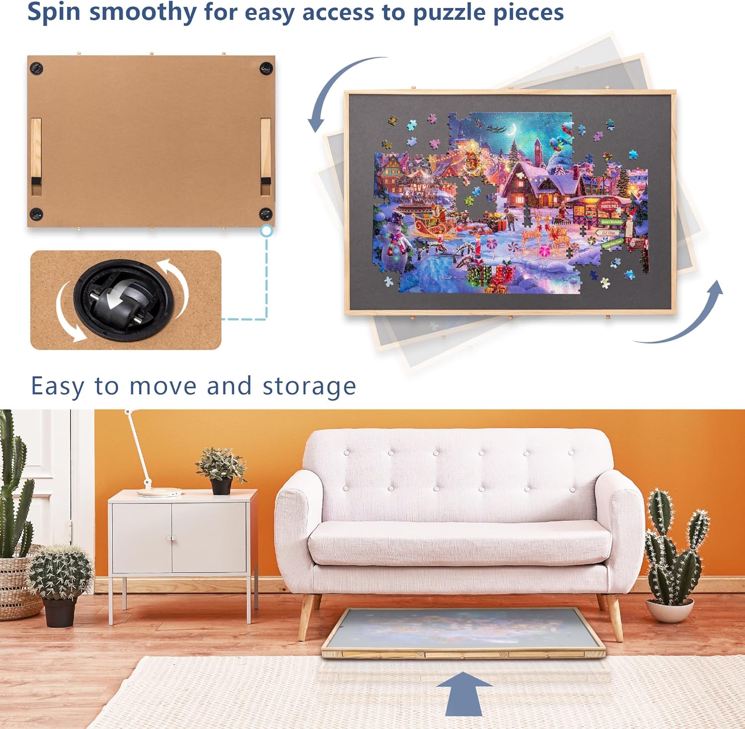 Lavievert 2-in-1 Tilting & Rotating Puzzle Board with 6 Colored Drawers & Cover, Portable Jigsaw Puzzle Table for Adults, Wooden Swivel Puzzle Plateau with Non-Slip Tabletop for Up to 1500 Pieces - Image 7