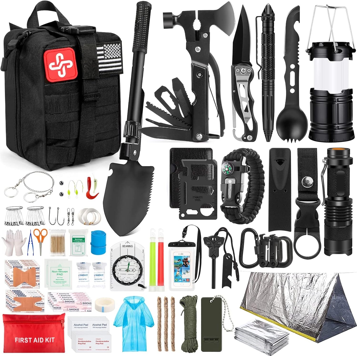 Survival Kit, 250Pcs Survival Gear First Aid Kit with Molle System Compatible Bag and Emergency Tent, Emergency Kit for Earthquake, Outdoor Adventure, Hiking, Hunting, Gifts for Men Women - Image 2