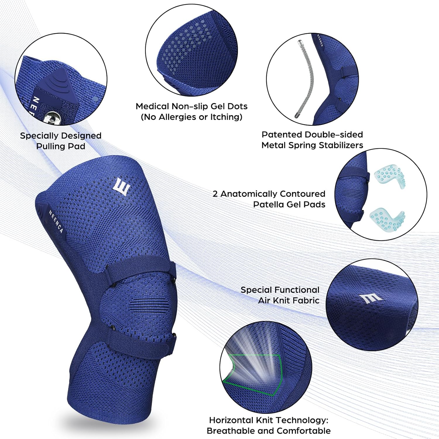 NEENCA Knee Brace for Knee Pain, Compression Knee Support with Patella Tendon Strap & Gel Pads, Side Stabilizers. Knee Sleeve for Meniscus Tear, ACL, PCL, Arthritis, Joint Pain Relief, Runner, Workout - Image 3