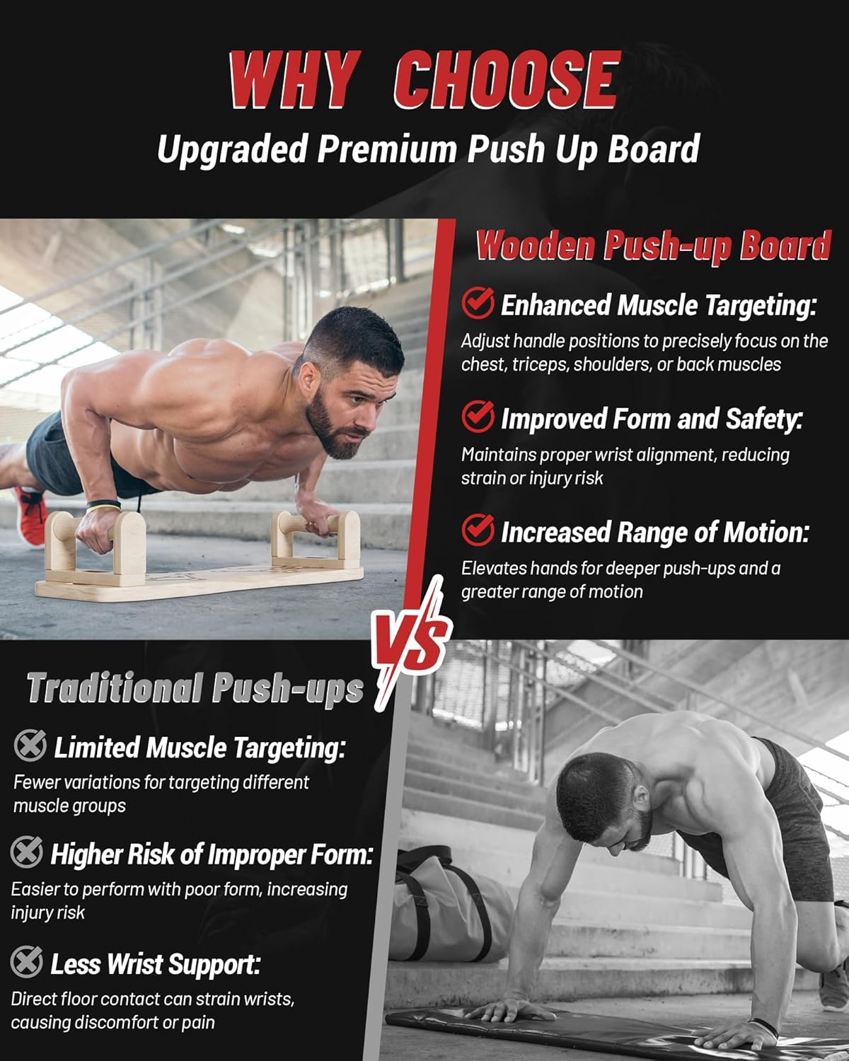 Foldable Push Up Board with Resistance Bands- Eco-Friendly Wooden Multi-Functional Portable Push Up Bar for Fitness, Professional Strength Training Equipment for Men & Women at Home Gym - Image 8