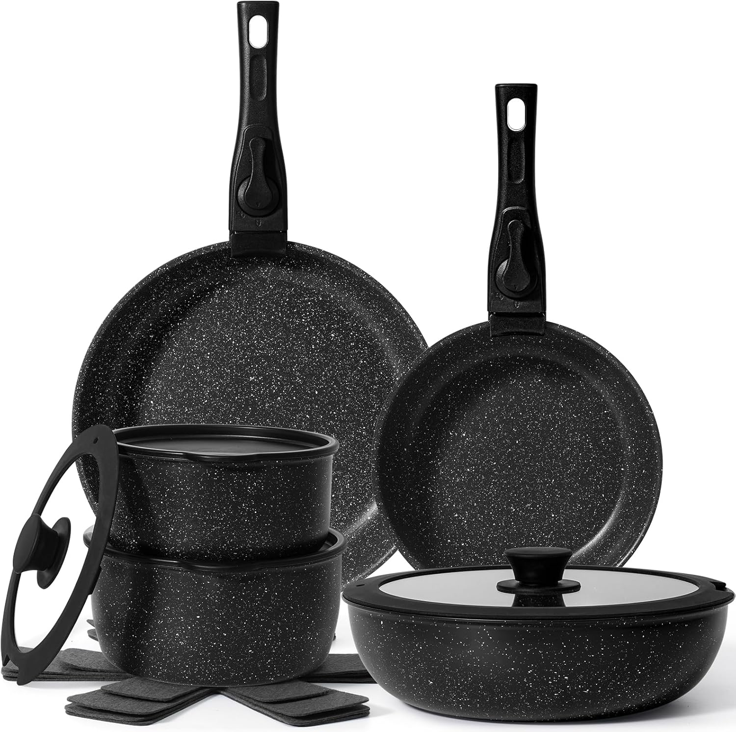 15Pcs Pots and Pans Set Non Stick, Cookware Sets with Detachable Handle, Nonstick RV Kitchen Cooking Tools Removable Handles, Oven Safe, Induction Fast, Stackable Induction Cookware,Black - Image 2