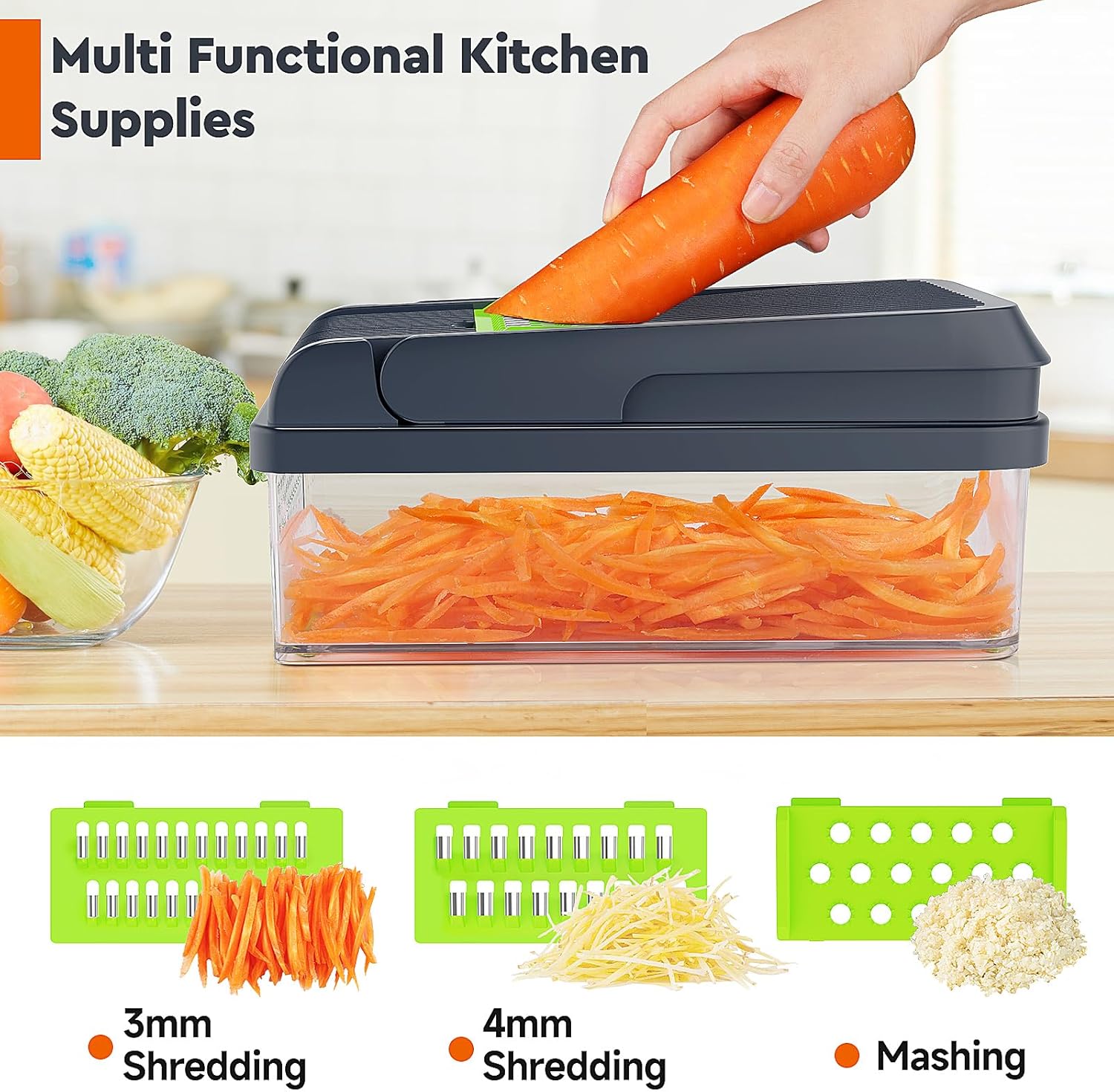 12-in-1 Vegetable Chopper, 7 Blade Veggie Chopper, Practical Food Chopper with Container, Cheese Grater, Home Essentials & Kitchen Gadgets(Green/Grey) - Image 6