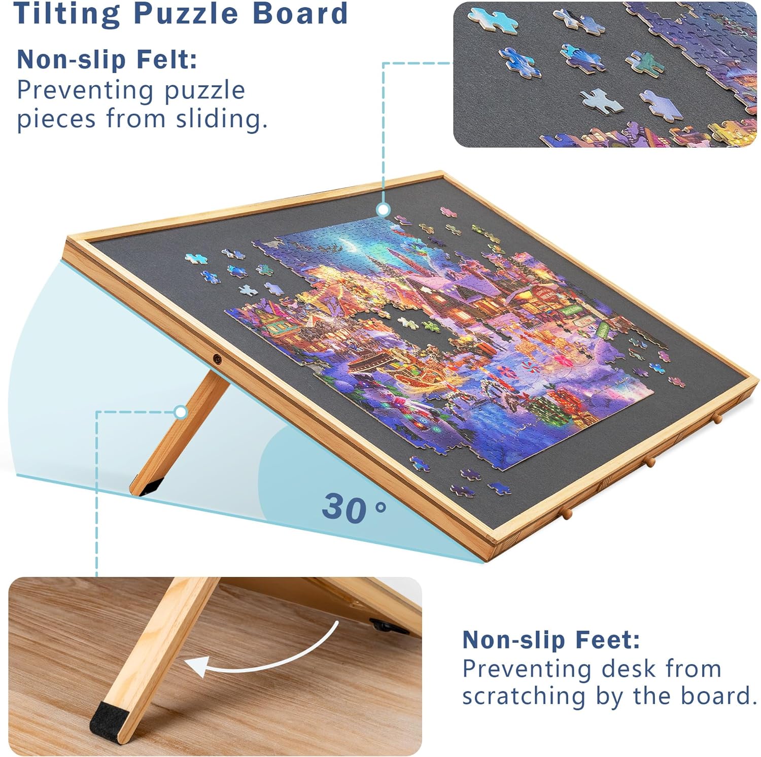Lavievert 2-in-1 Tilting & Rotating Puzzle Board with 6 Colored Drawers & Cover, Portable Jigsaw Puzzle Table for Adults, Wooden Swivel Puzzle Plateau with Non-Slip Tabletop for Up to 1500 Pieces - Image 3