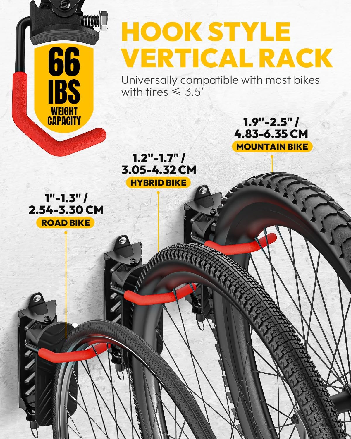 Swivel Bike Wall Mount Bike Rack Garage Organizer, Vertical Bike Hanger for Bicycle Rotating Wall Rack, Easy Installation with Wheel Hook (1 PACK) - Image 3