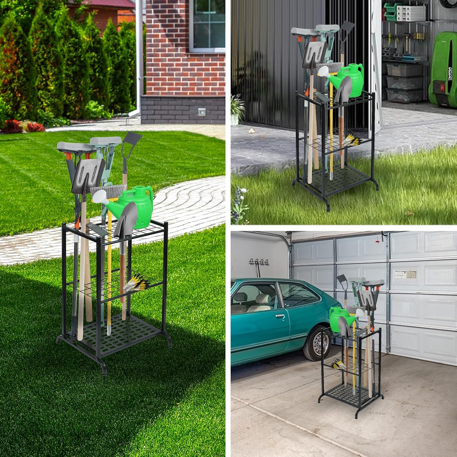 Garden Tool Organizer and Storage, Yard Tool Organizer for Garage Up to 41 Tools, 3-tire Yard Tool Holder Holding Long Handled Tools for Shed Garden Outdoor - Image 7