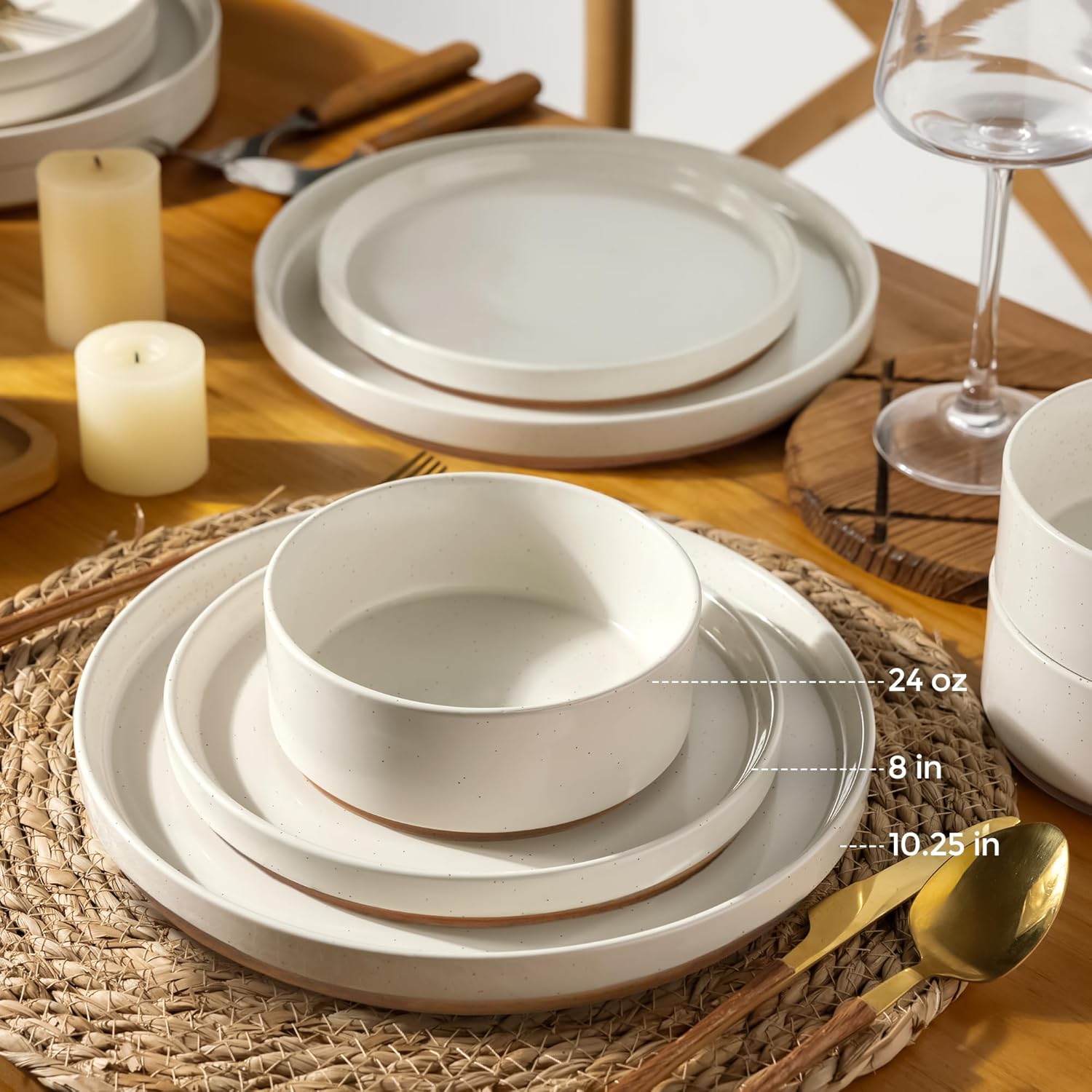 AmorArc Ceramic Dinnerware Set for 4 | Speckled Stoneware Plates and Bowls with unglazed terracotta | Scratch Resistant, Dishwasher & Microwave Safe Dishes Sets- 12-Pcs Beige - Image 3