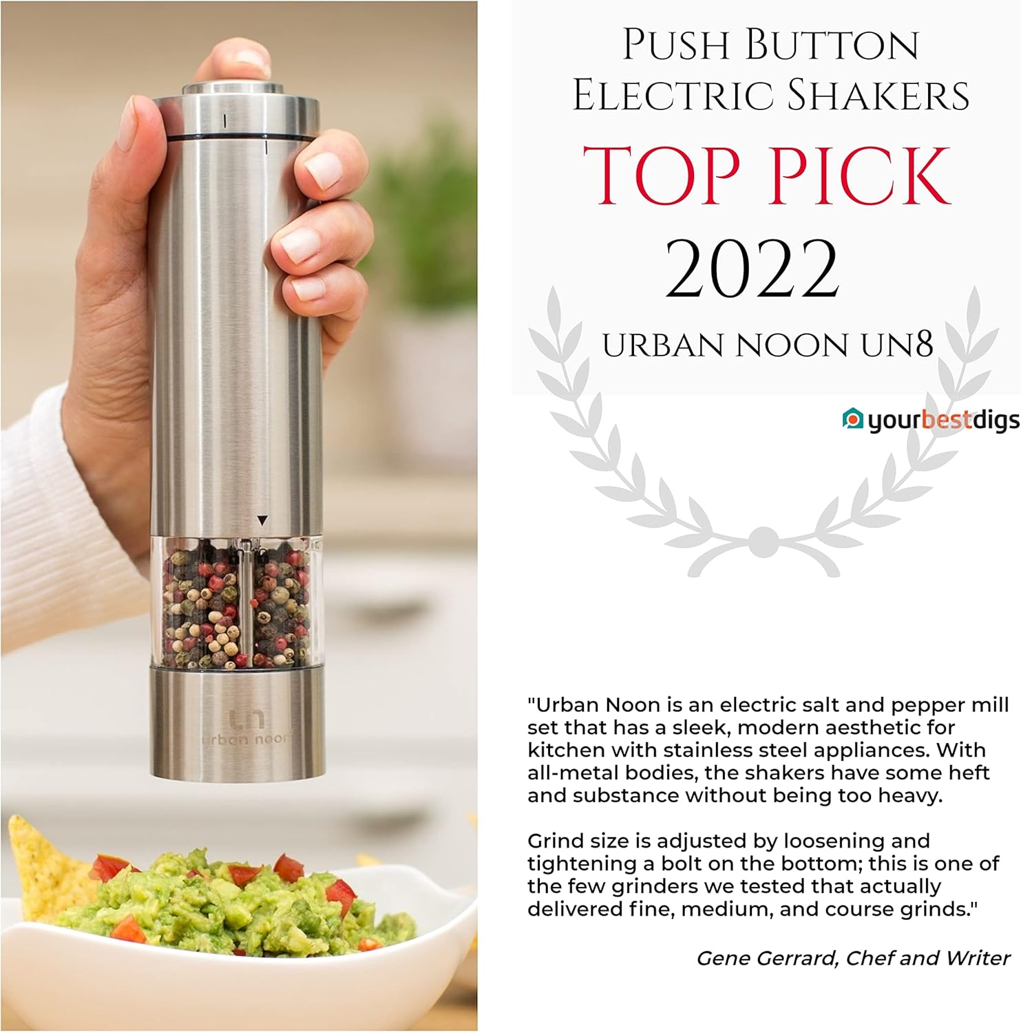 Electric Salt and Pepper Grinder Set - Battery Operated Stainless Steel Mill with Light (2 Mills) - Automatic One Handed Operation - Electronic Adjustable Shakers - Ceramic Grinders - Image 4