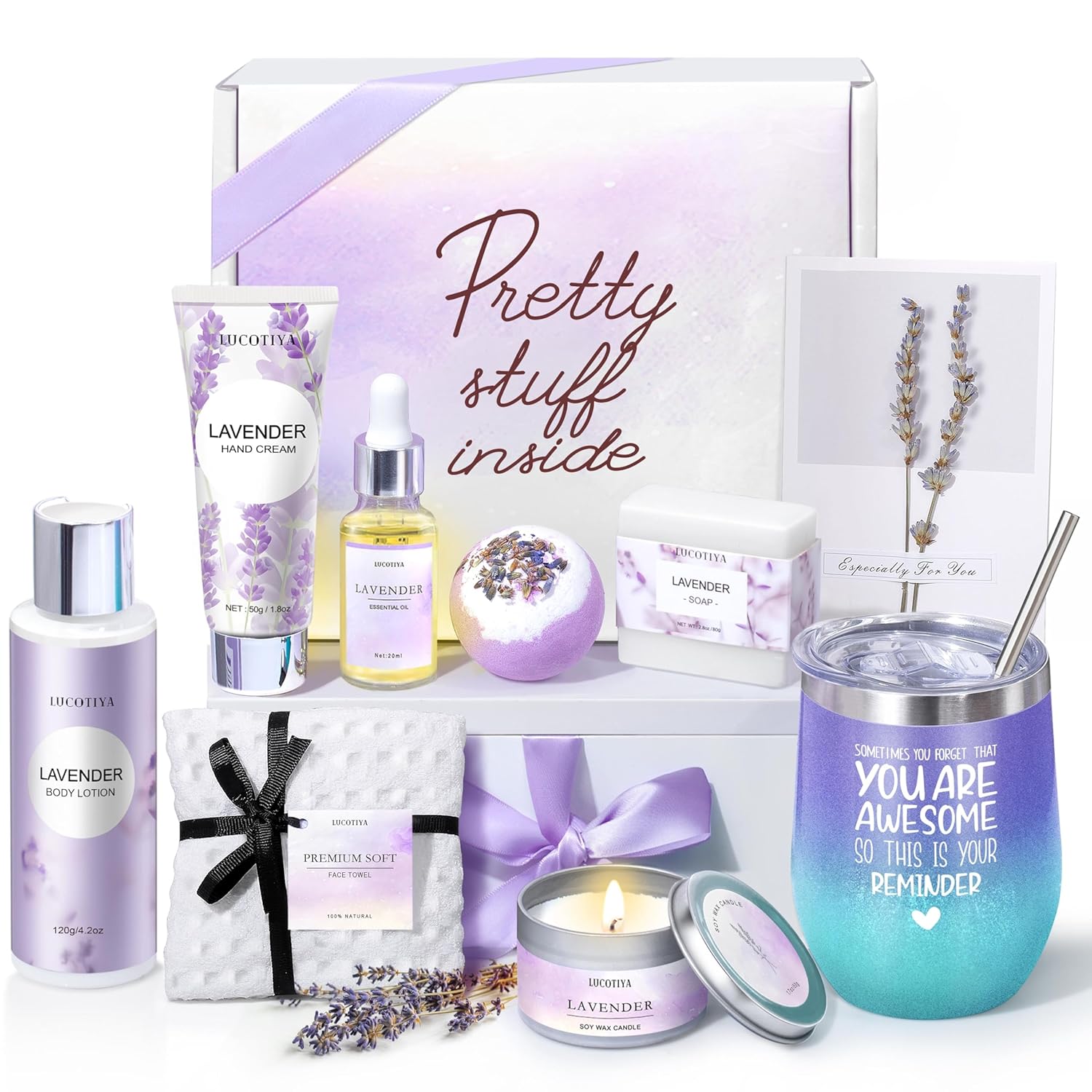 Gifts for Women, Birthday Gifts Spa Gifts Baskets for Women Bubble Bath and Body Gifts Set Lavender Gifts for Mom Her Female Sister Mother Teacher Wine Tumbler Purple - Image 2