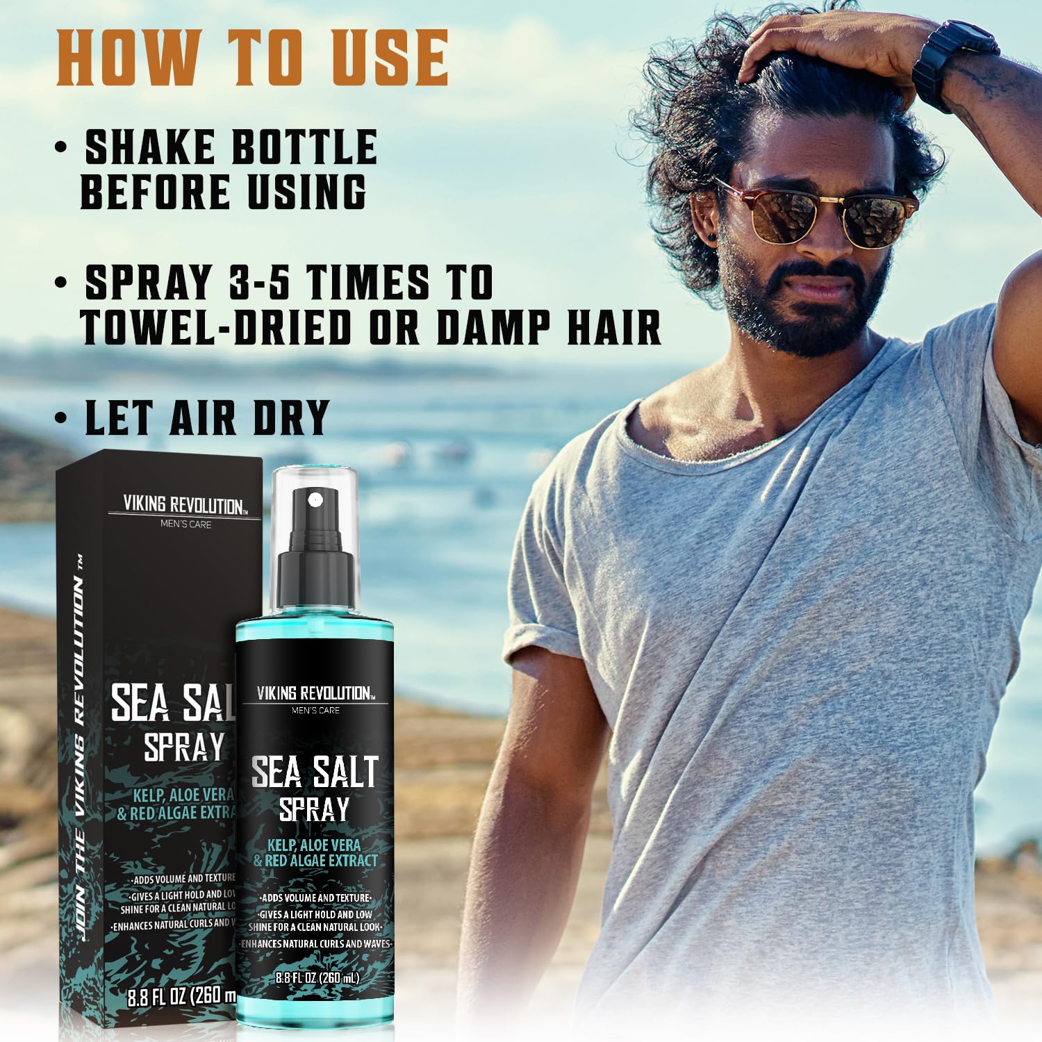 Viking Revolution Sea Salt Spray for Hair Men - Hair Texturizing Spray with Kelp, Aloe Vera and Red Algae Extract - Surf Spray to Add Volume and Texture Sea Salt Spray for Men Beach Hair Spray - 8.8oz - Image 7