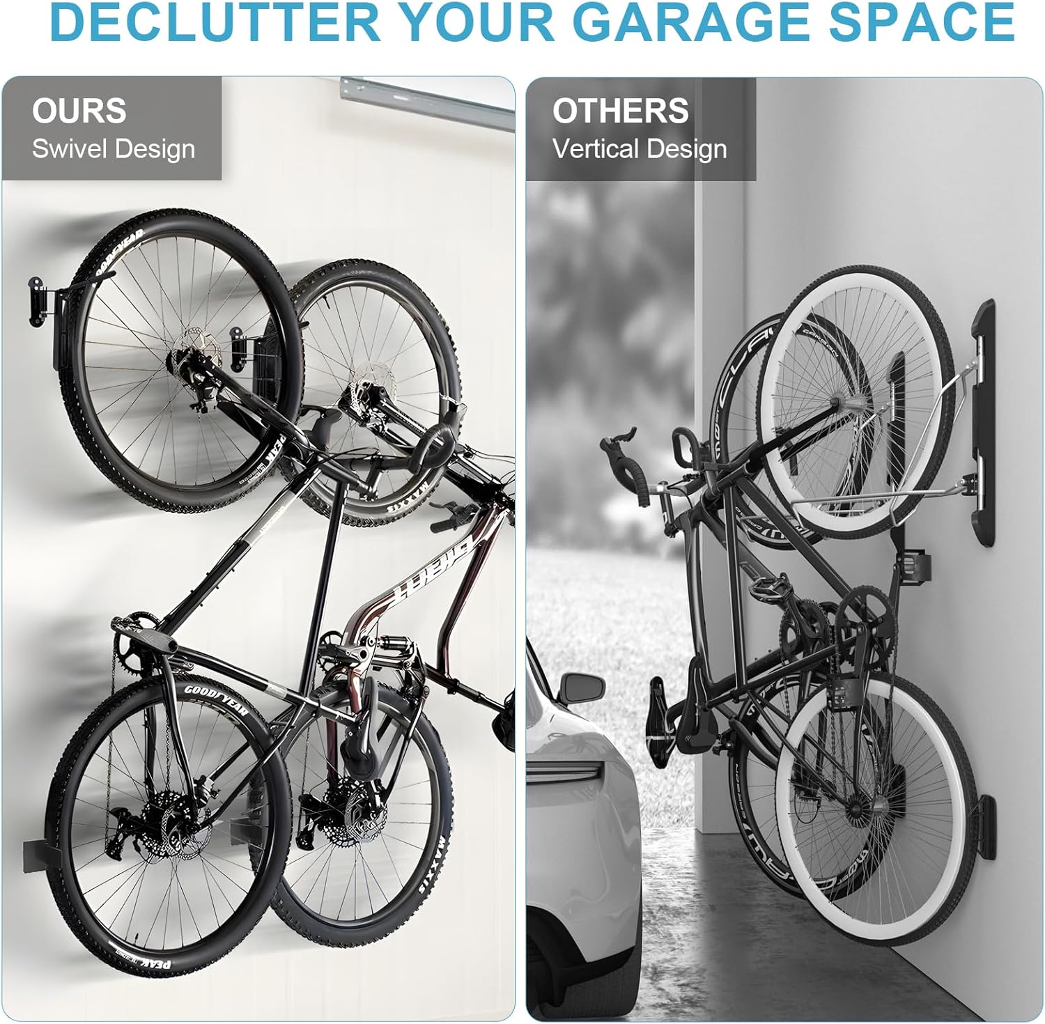 Lunies Swivel Bike Rack Wall Mount, Hanging Bike Hook for Garage, Space Saving Bike Hanger Holder with Rear Pad Stopper, Indoor Bike Organizer for MTB, Road, Mountain Bicycle, Hybrid Bikes(single) - Image 7