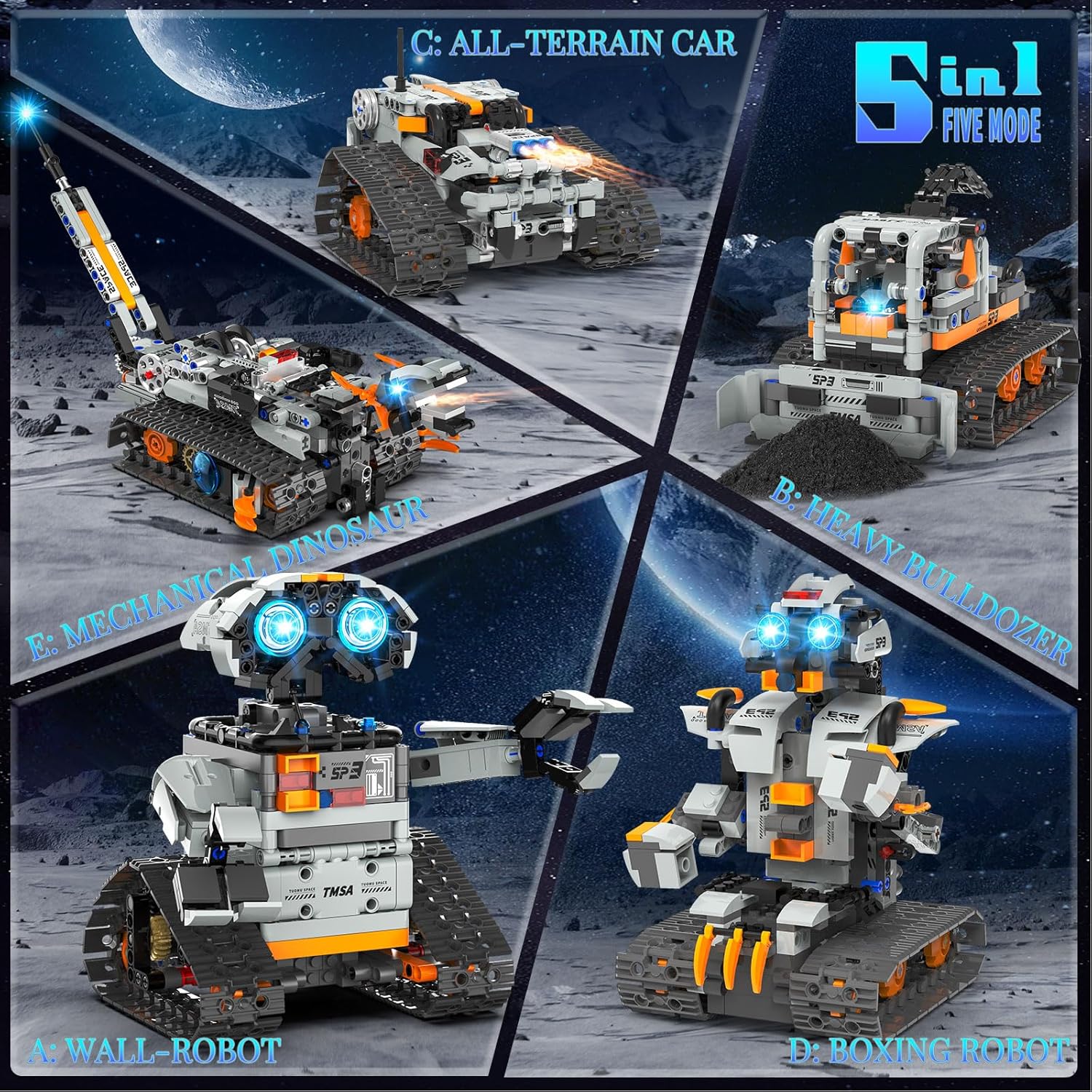 5in1 STEM Robot Building Kit for Kids 6-14+, APP & Remote Control STEM Robot Dinosaur Car Building Toys for Kid Science Learning, 688 Pcs DIY Building Blocks Set, Boys Girls Birthday Xmas Gifts Ideas - Image 3