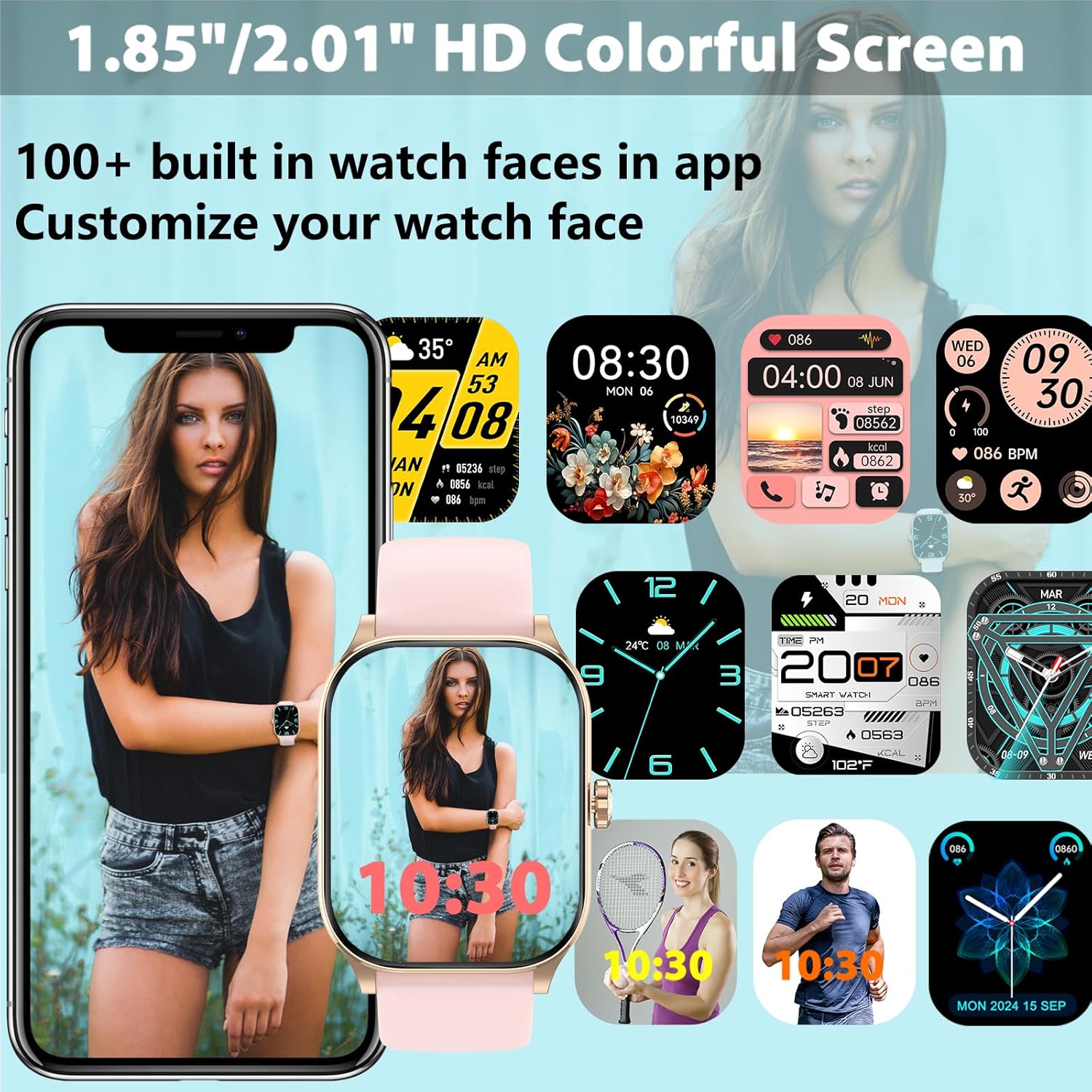Smart Watch for Women(Answer/Make Call), 1.85" HD Smartwatch, Fitness Tracker with 100+ Sport Modes, IP68 Waterproof, Heart Rate/Sleep/Spo2 Monitor, Activity Tracker for Android and iPhone - Image 7